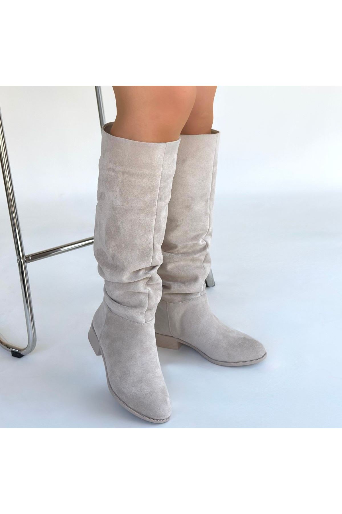 Winda Bej Süet Körüklü Çizme