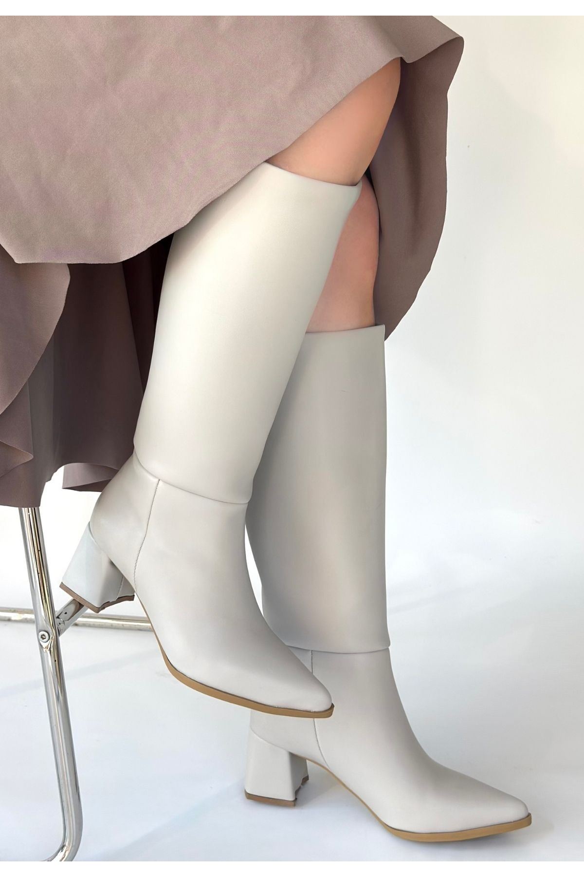 Roksa Ten Cilt Topuklu Çizme