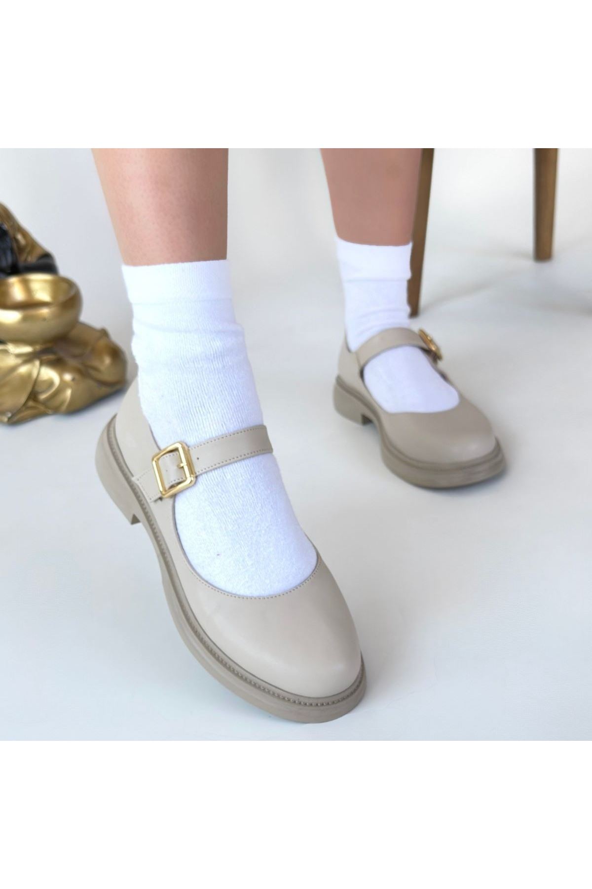 Yokox Bej Cilt Oxford Ayakkabı