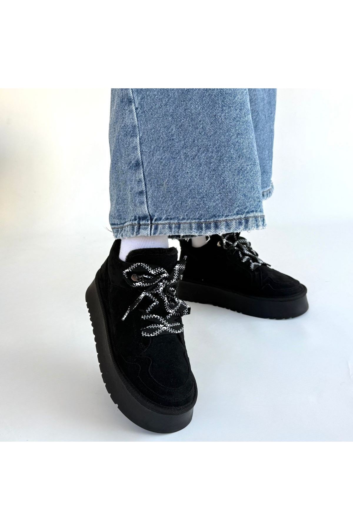 Muden Siyah Süet Bağcıklı Bot