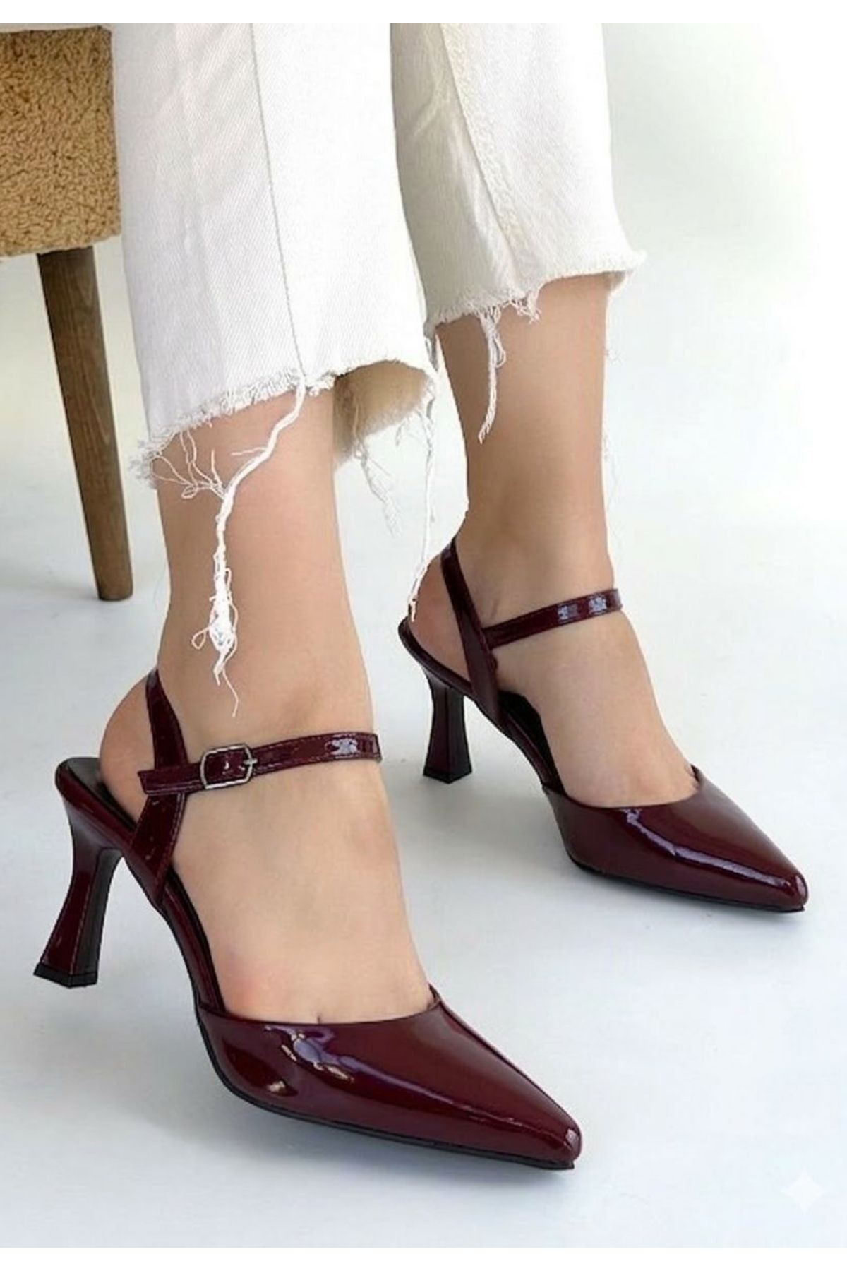 Suden Bordo Rugan Topuklu Ayakkabı
