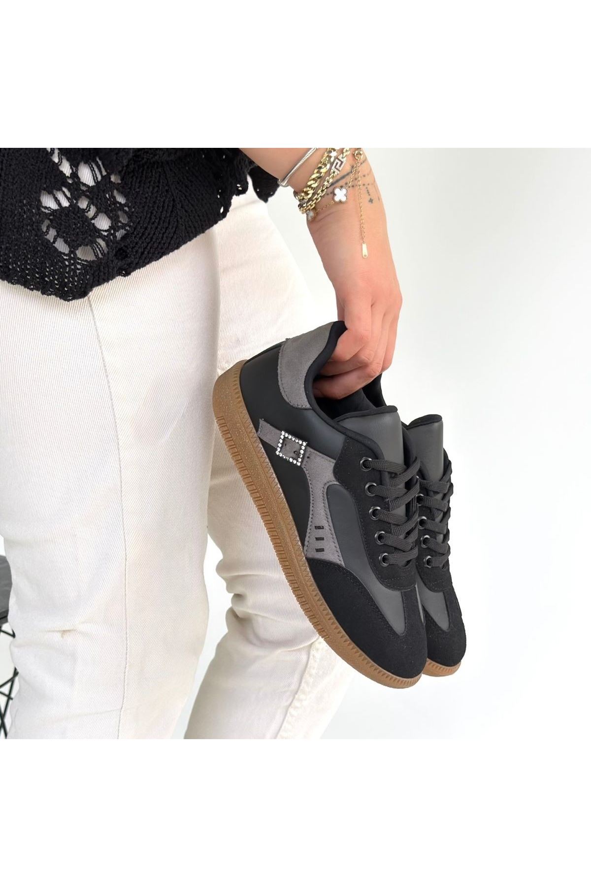 Mier Siyah Cilt Bağcıklı Spor Ayakkabı