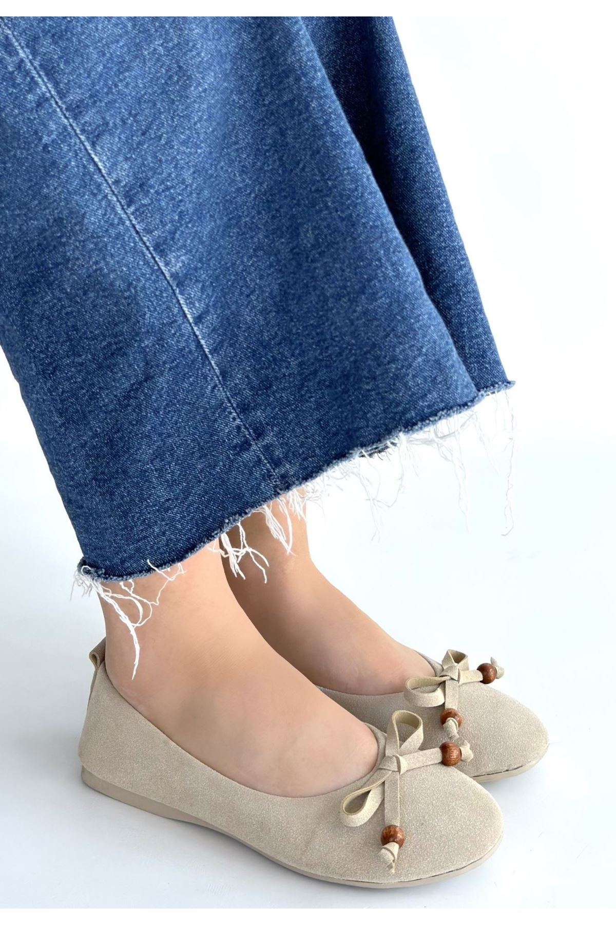 Cear Bej Deri Tozu Süet Babet Ayakkabı