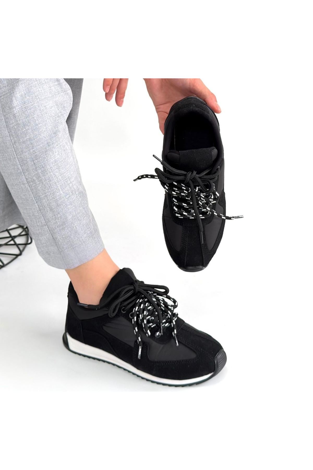 Jeat Siyah Nubuk Bağcıklı Spor Ayakkabı