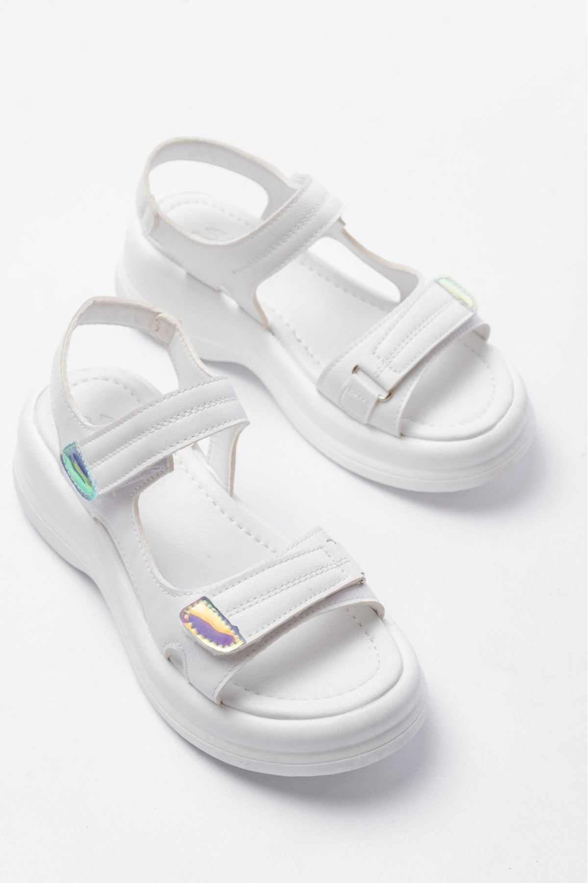 Ginya Beyaz Cilt Cırt Cırtlı Sandalet