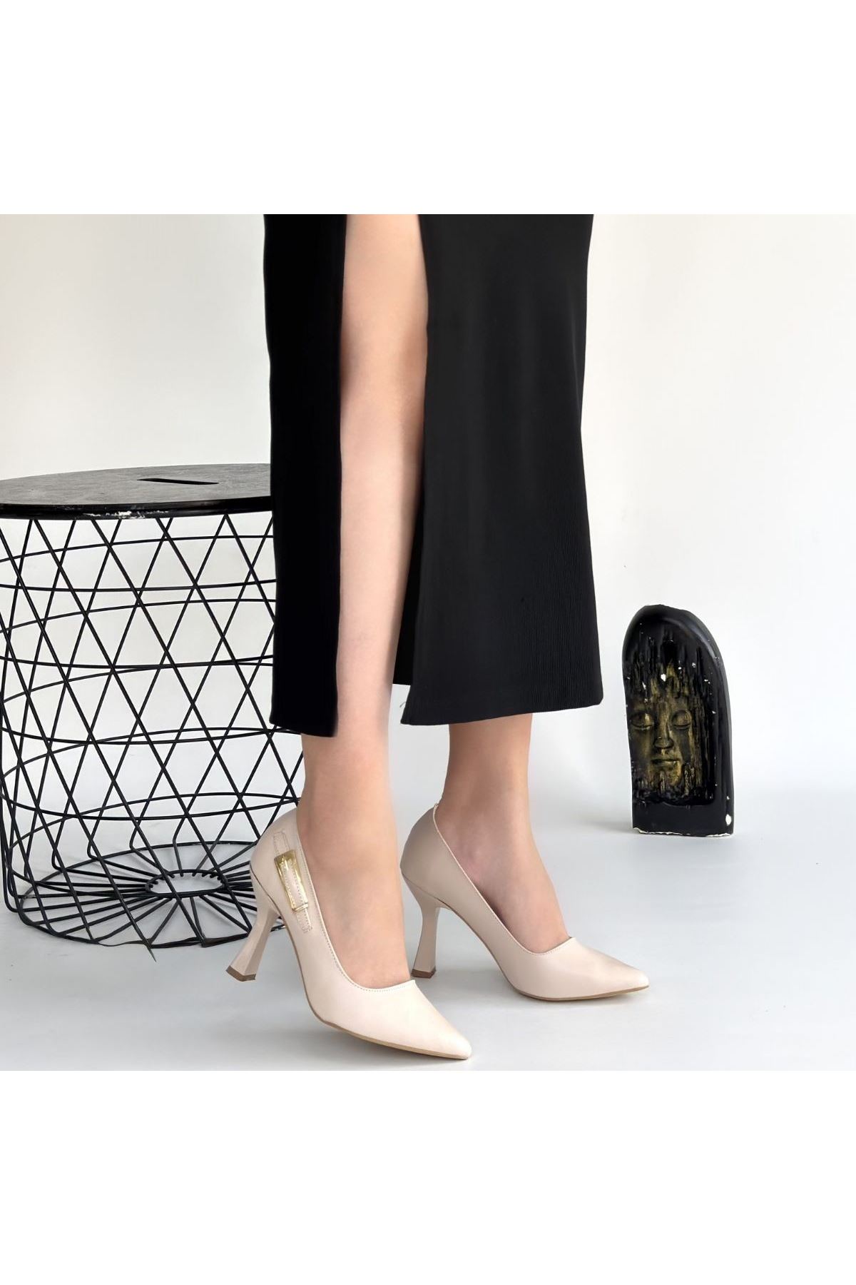 Cerin Bej Cilt Topuklu Ayakkabı