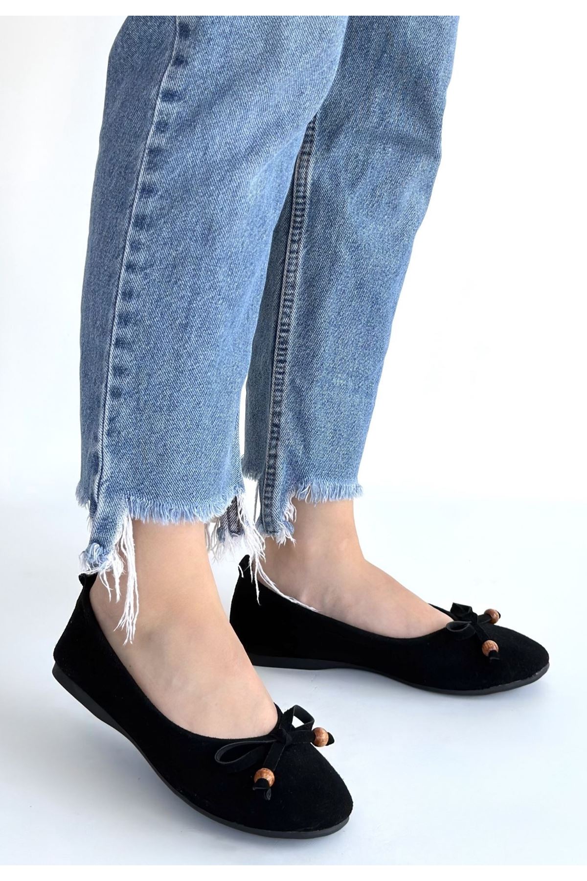 Cear Siyah Deri Tozu Süet Babet Ayakkabı