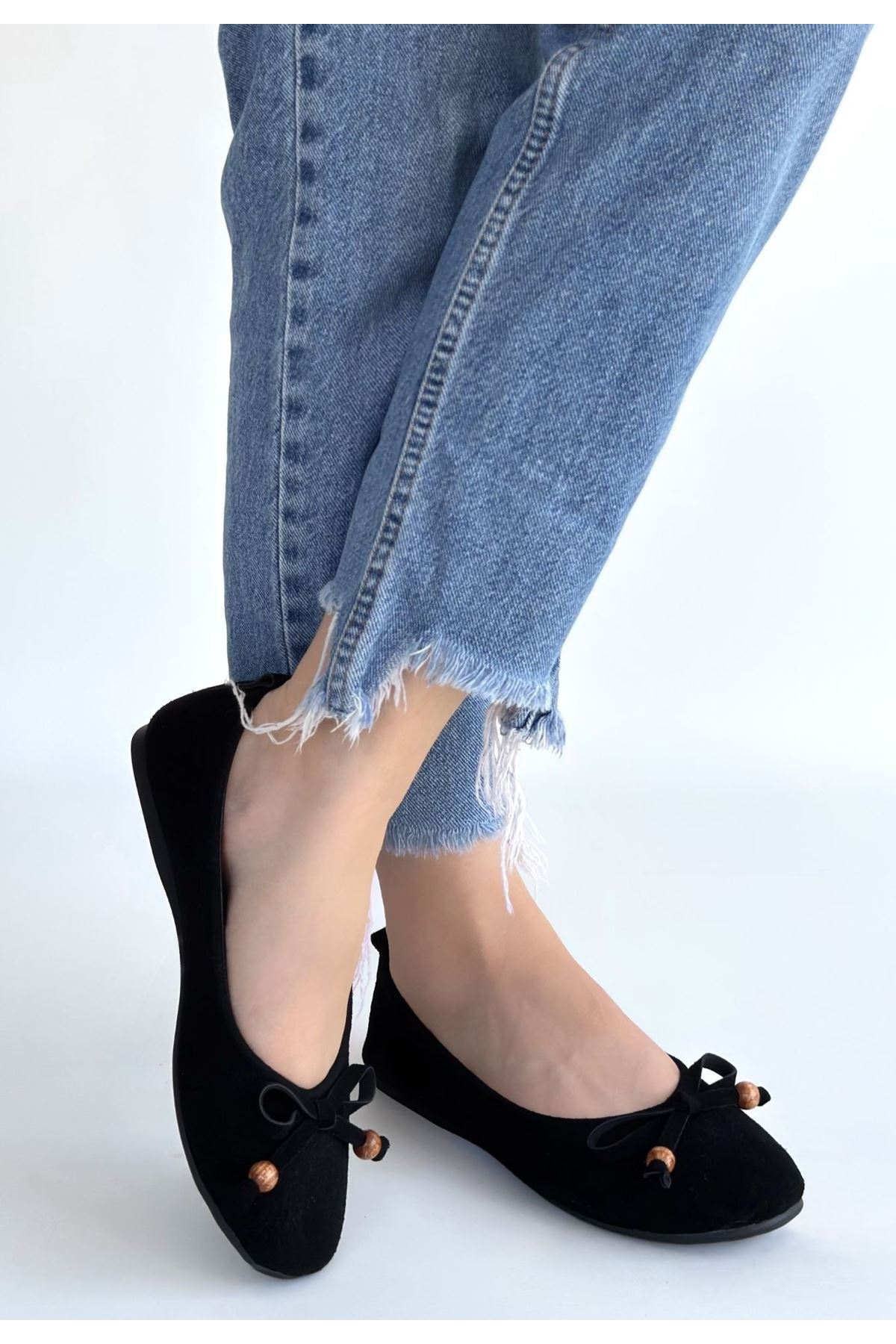 Cear Siyah Deri Tozu Süet Babet Ayakkabı