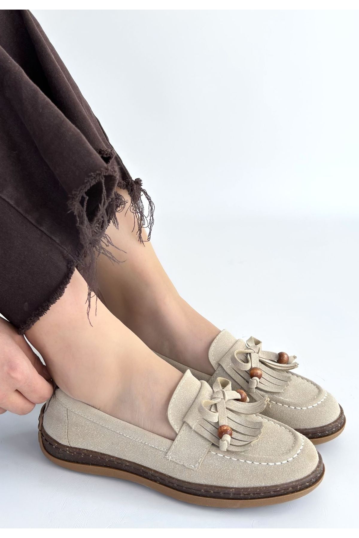 Boriy Bej Deri Tozu Süet Babet Ayakkabı