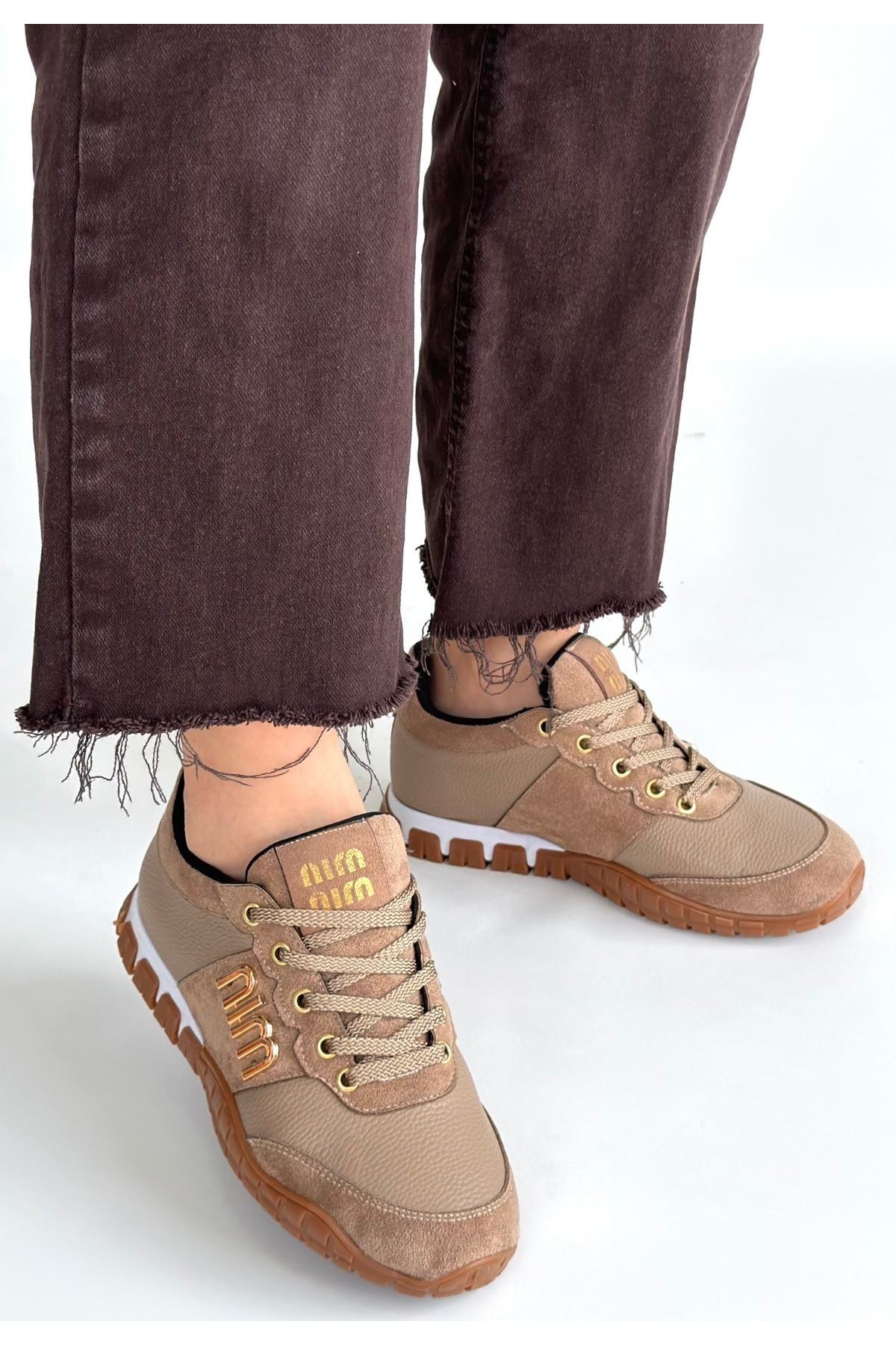 Marje Vizon Cilt Bağcıklı Spor Ayakkabı