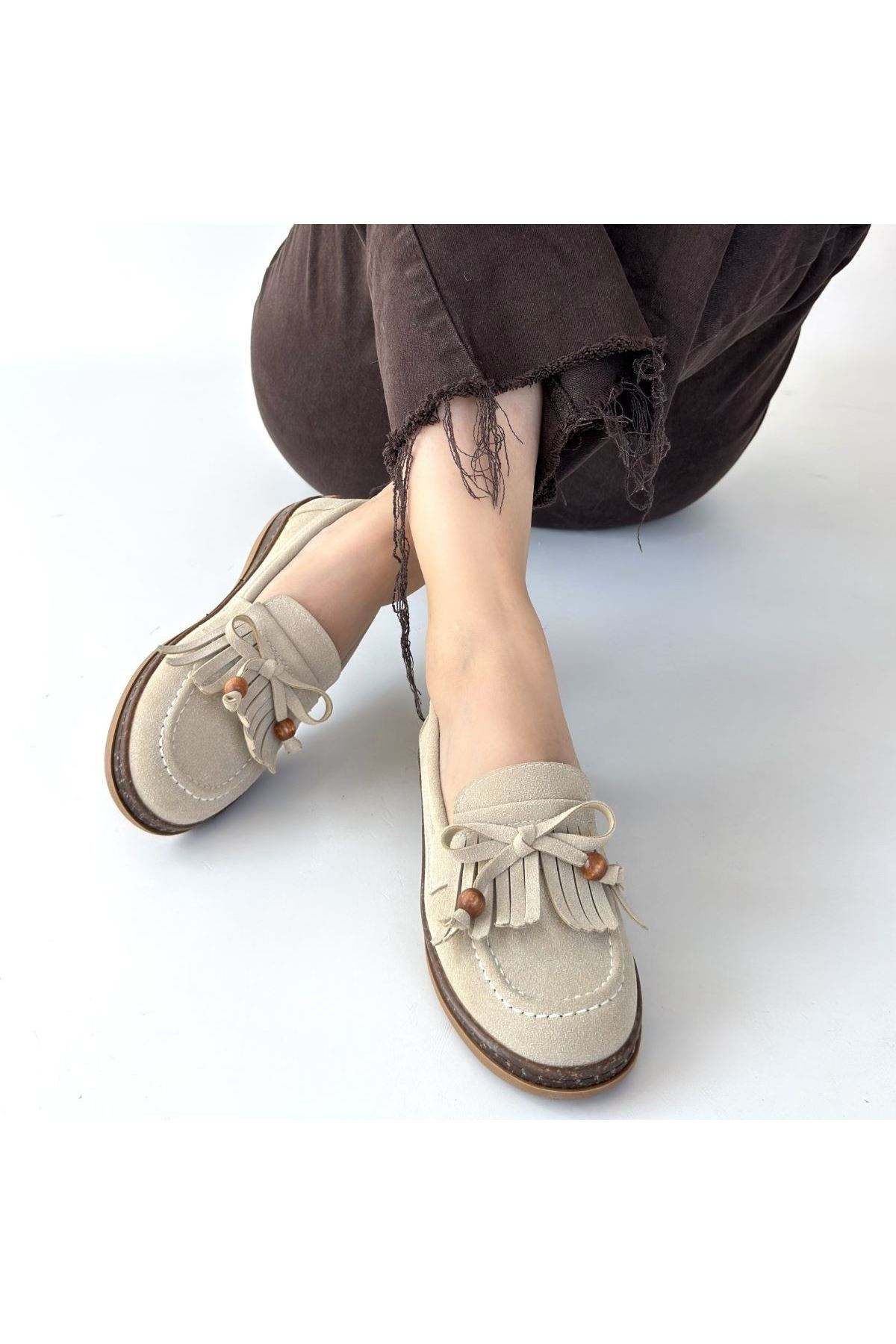 Boriy Bej Deri Tozu Süet Babet Ayakkabı