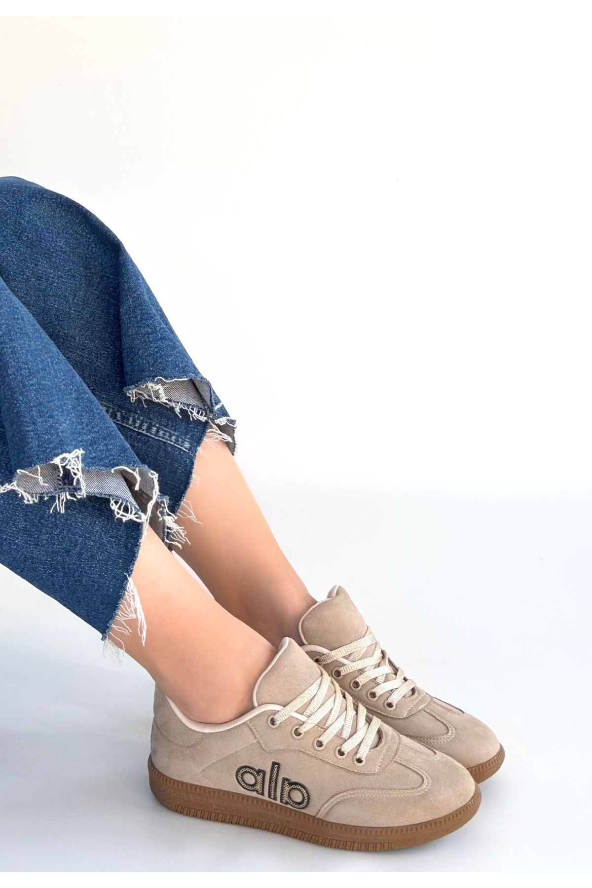 Lendo Bej Süet Bağcıklı Spor Ayakkabı