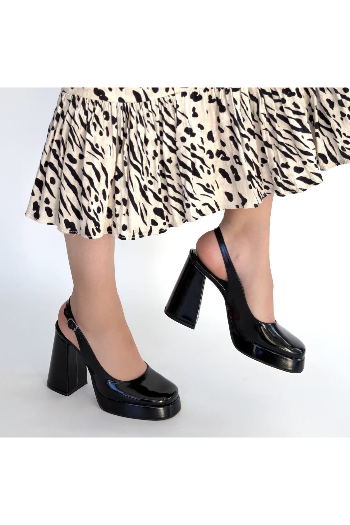 Zuda Siyah Rugan Platform Topuk Ayakkabı