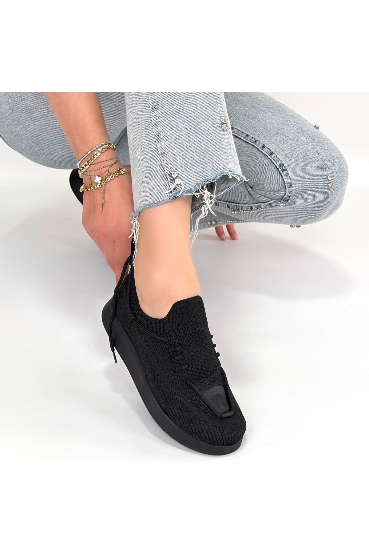Renji Siyah Triko Bağcıklı Spor Ayakkabı