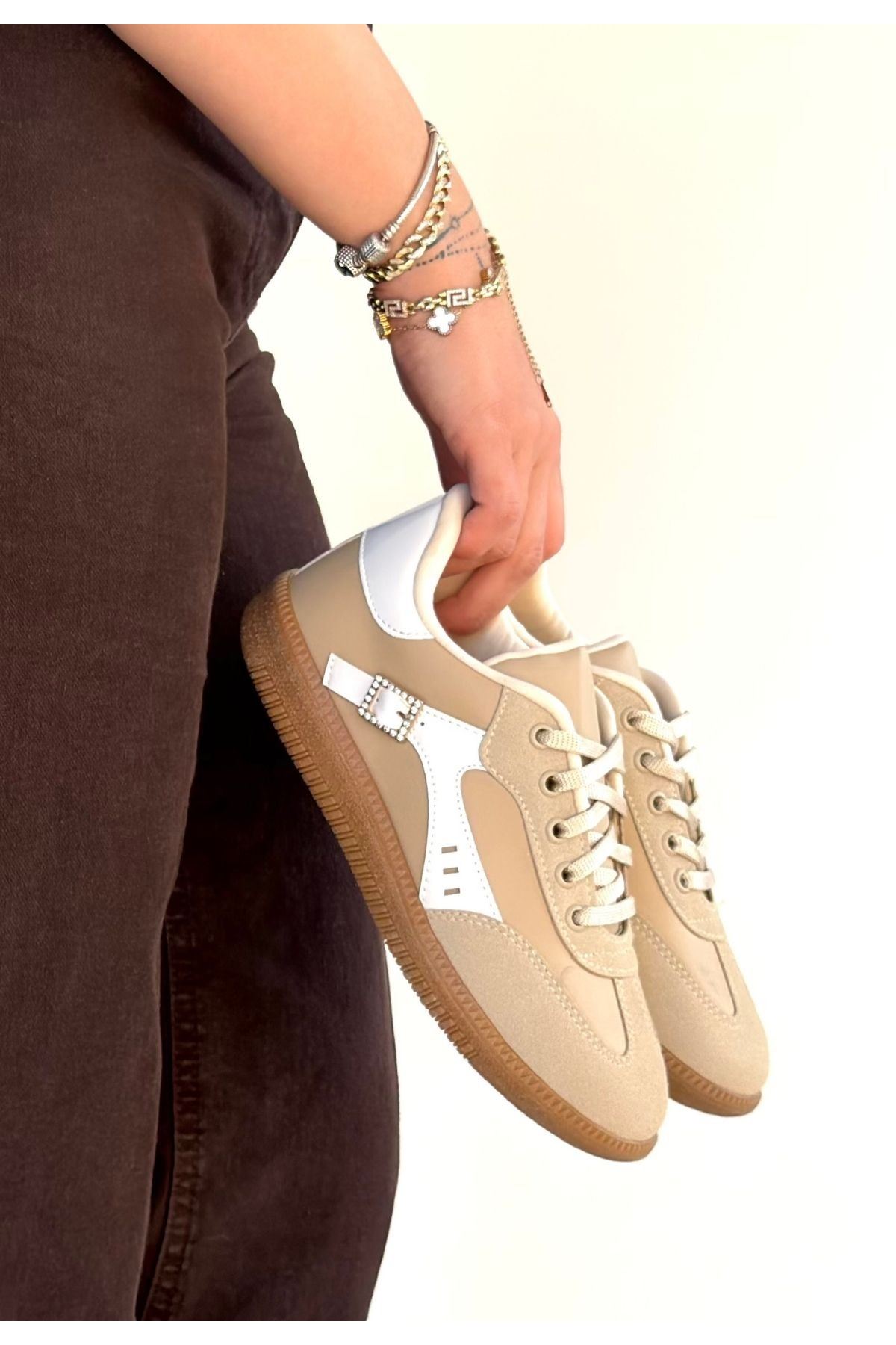 Mier Bej Cilt Bağcıklı Spor Ayakkabı