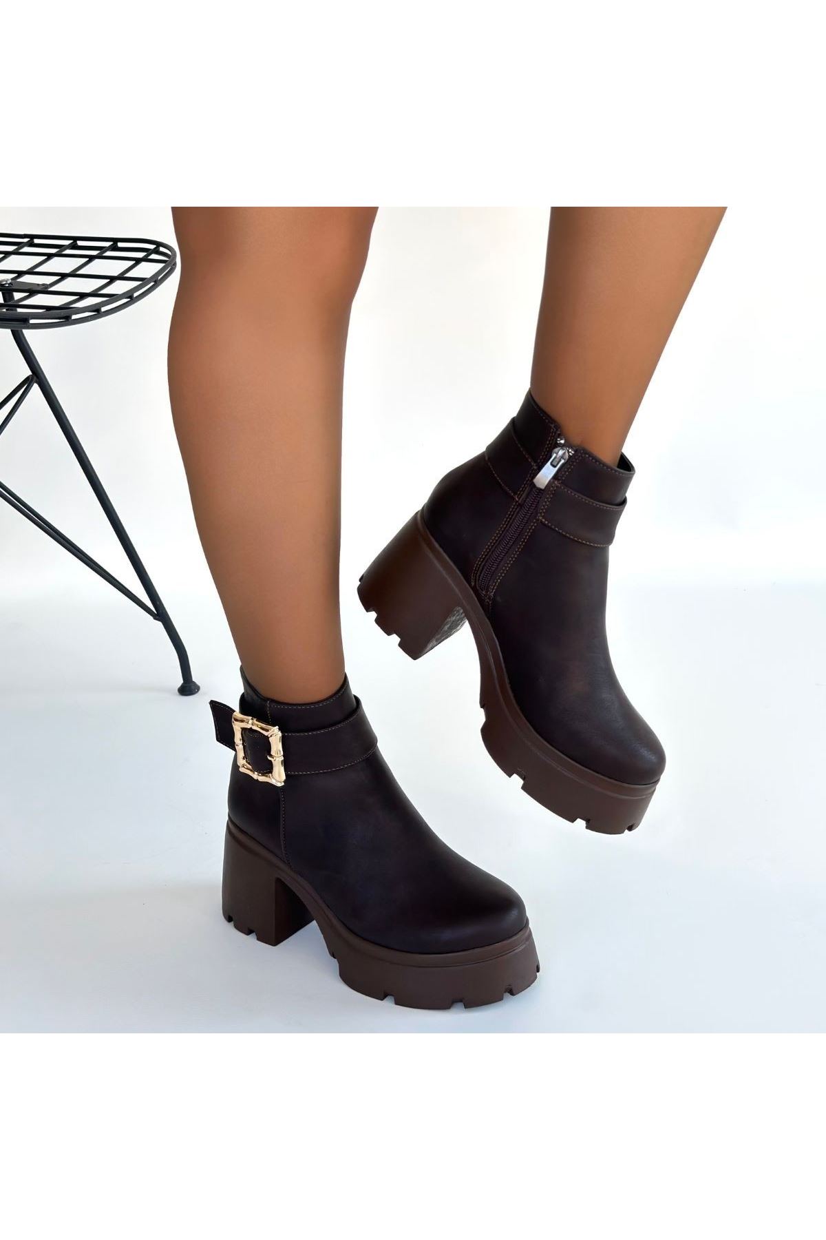 Pinma Acı Kahve Cilt Topuklu Bot