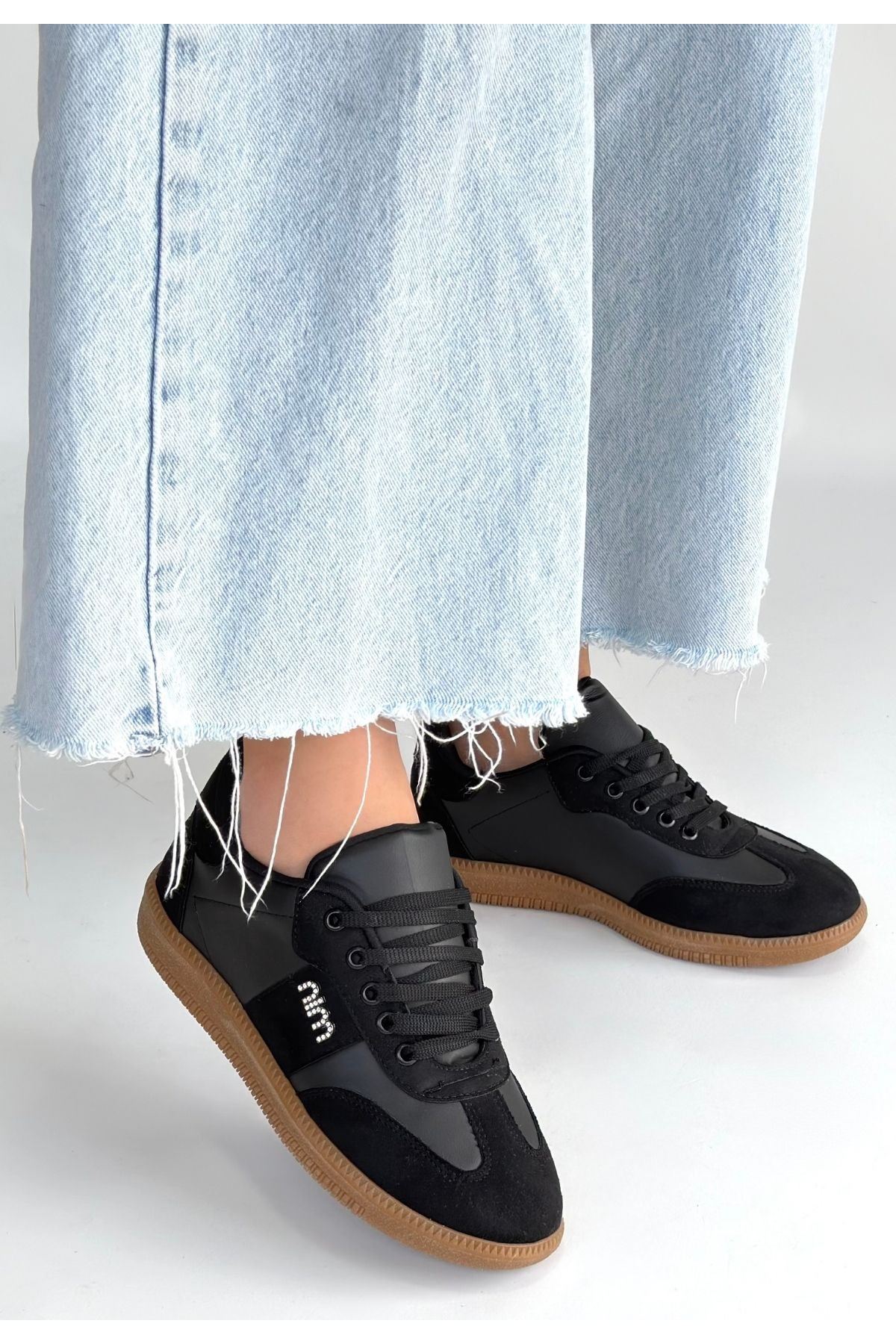 Lunga Siyah Cilt Bağcıklı Spor Ayakkabı