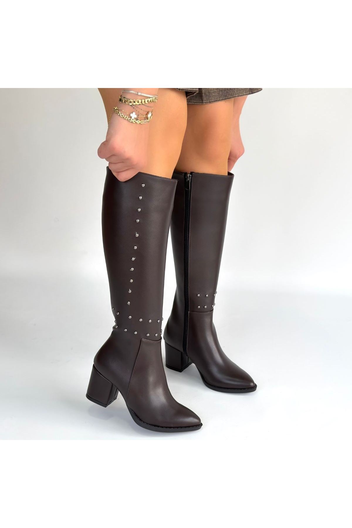 Tiyan Kahverengi Cilt Topuklu Çizme