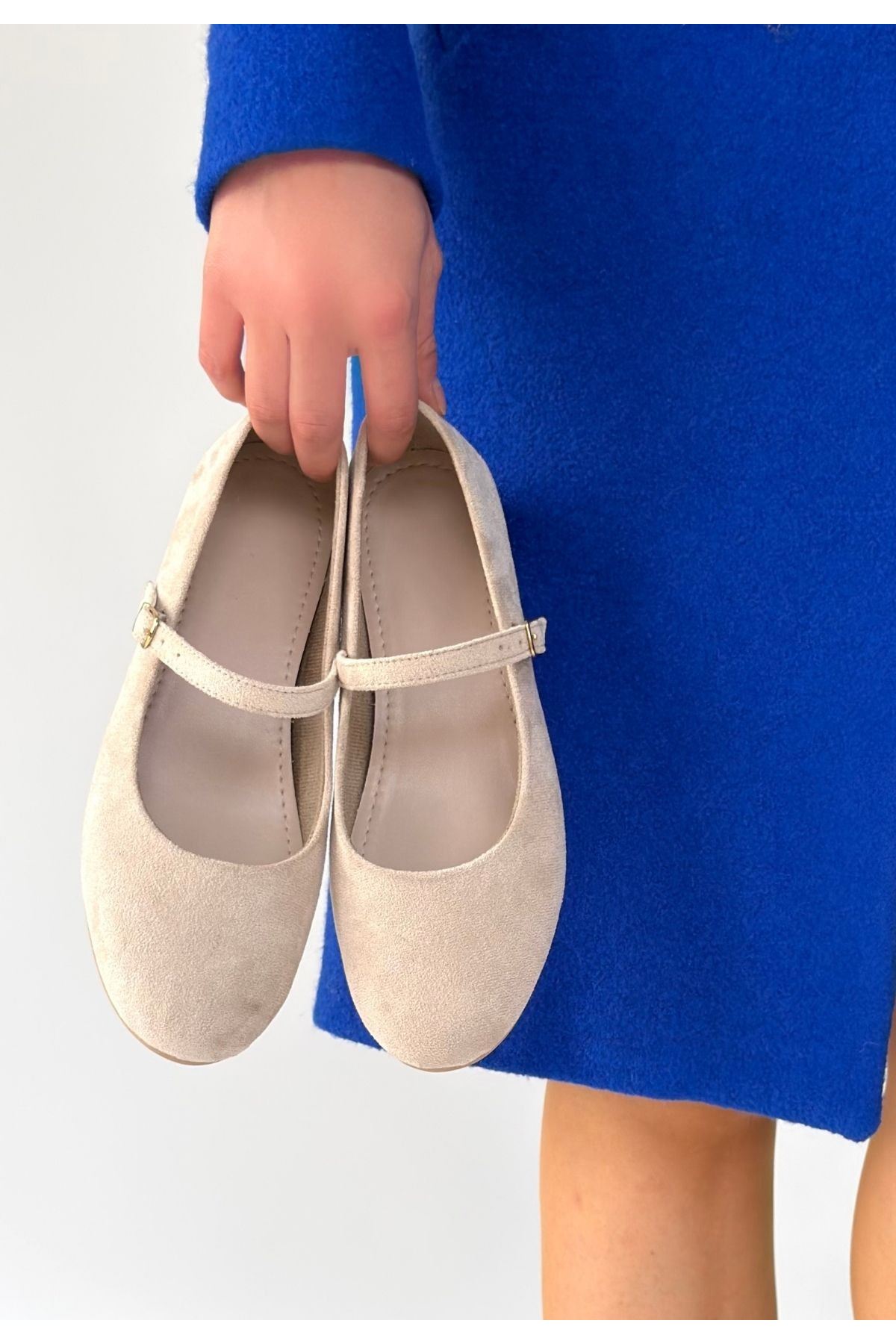 Lossa Bej Süet Kemerli Babet Ayakkabı