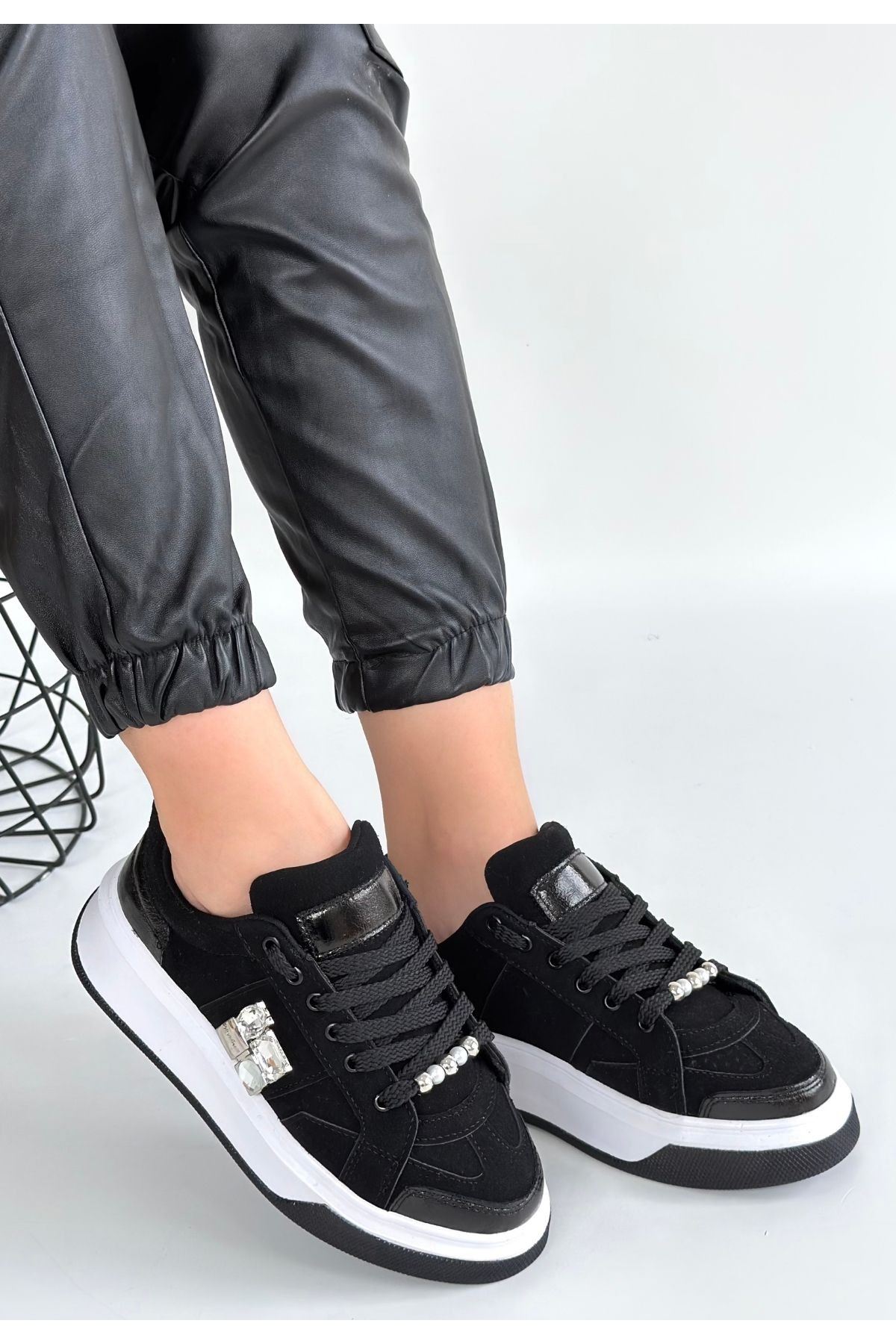 Ceans Siyah Süet Bağcıklı Spor Ayakkabı