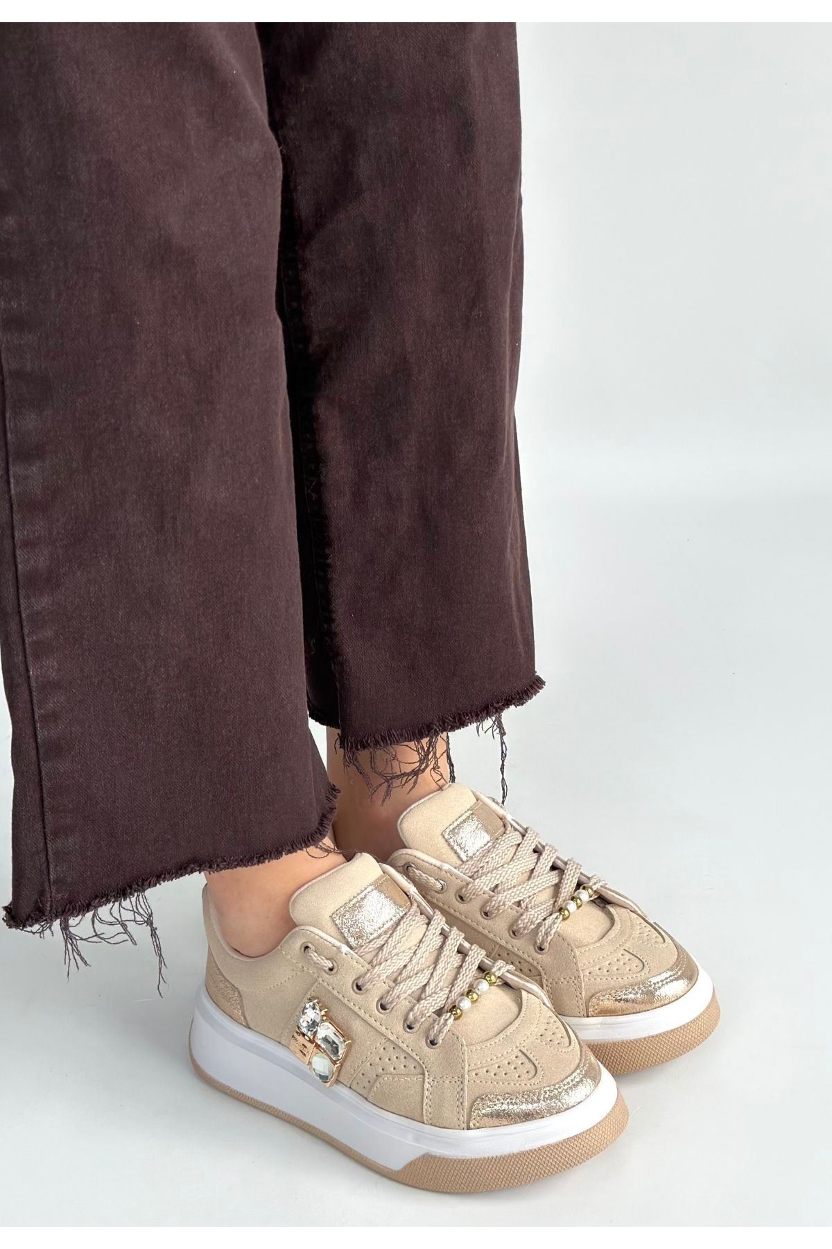 Ceans Bej Süet Bağcıklı Spor Ayakkabı