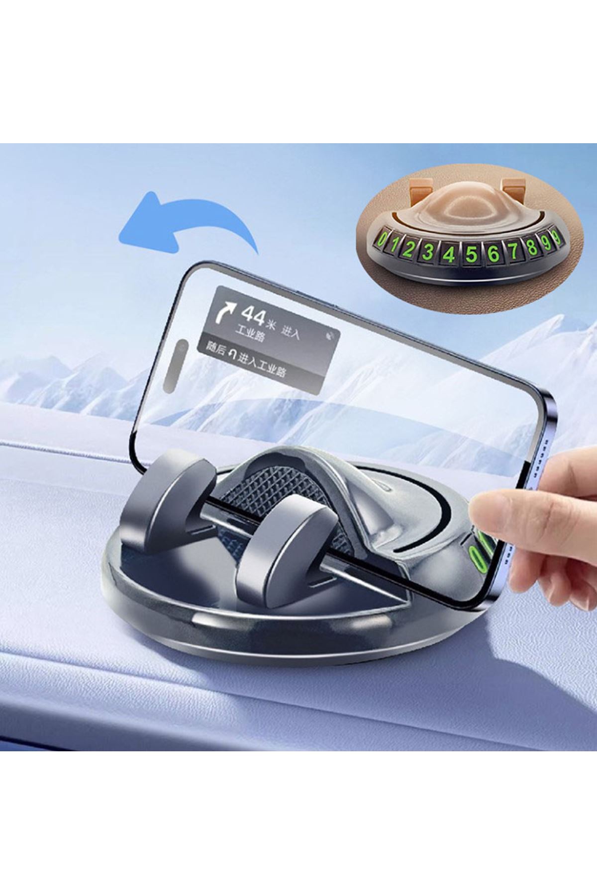 360° Dönebilen Yapışkanlı Numaratörlü Araç Telefon Tutucu