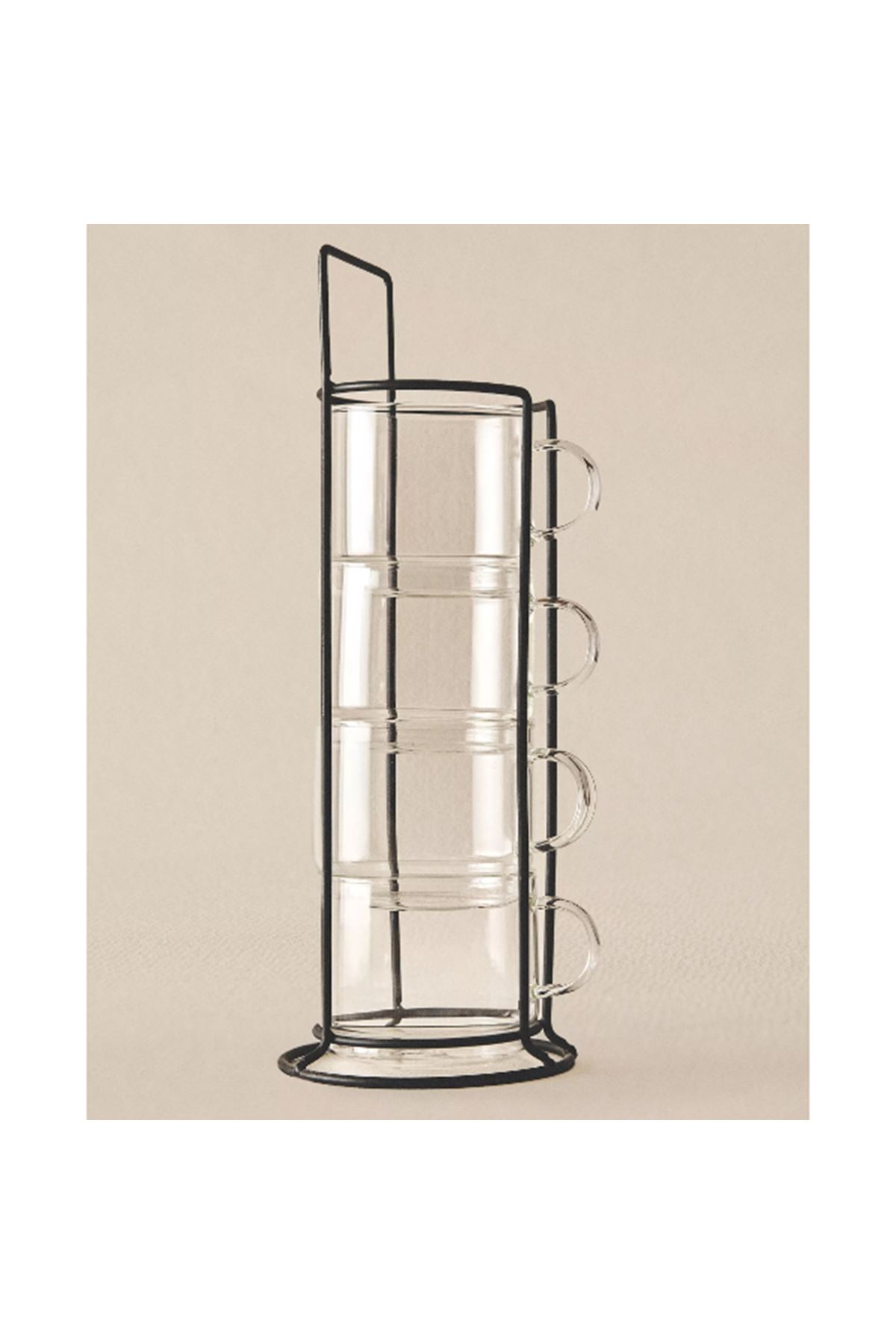 Standlı Borosilikat 4'lü Fincan Seti