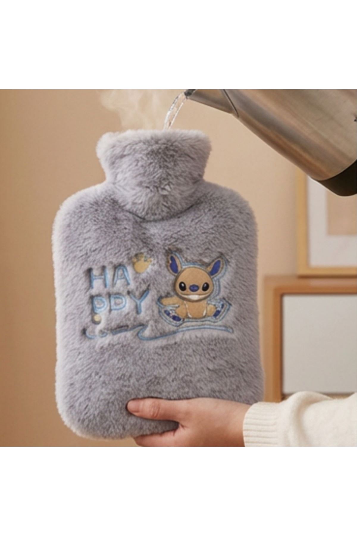 Stitch Figürlü Gri Peluş Sıcak Su Torbası 1 Litre
