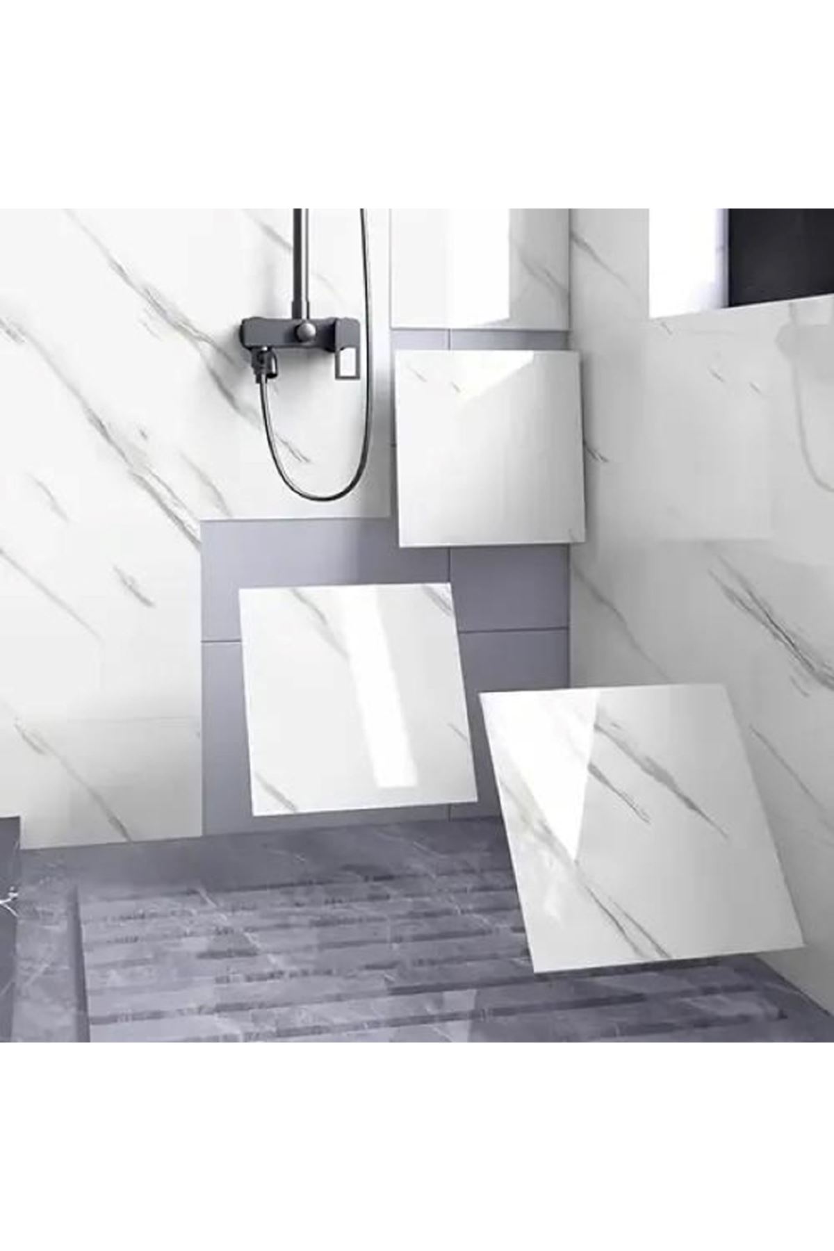 Beyaz Mermer Desenli Alüminyum Plastik Duvar Sticker (30x30)