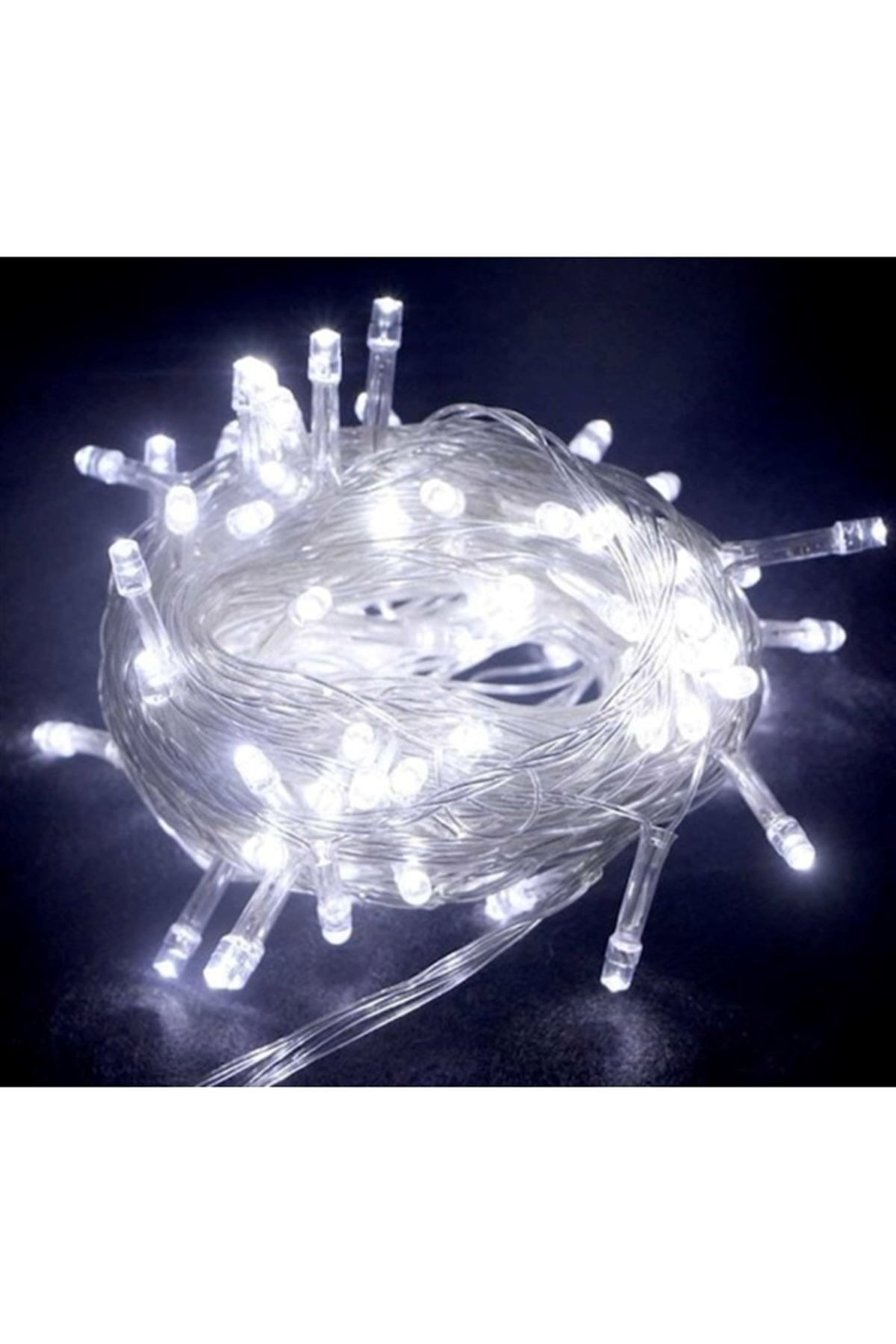 10m 100 Led Boncuk Lamba Beyaz Işık Şeffaf Kablo