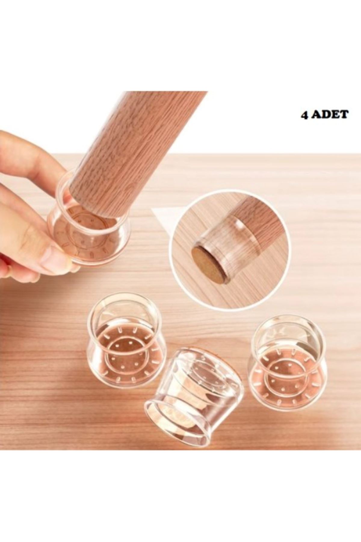 4'lü Keçeli Şeffaf Silikon Sandalye Ayak Koruyucu Seti