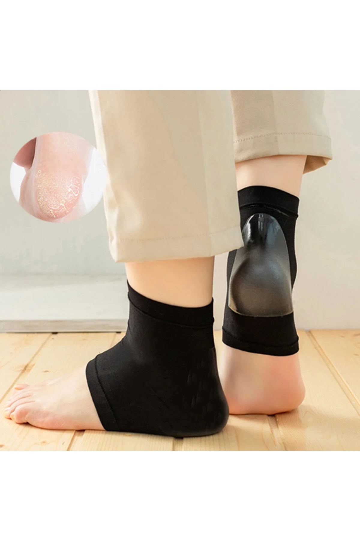 Siyah Silikon Topuk Nemlendirici Çorap