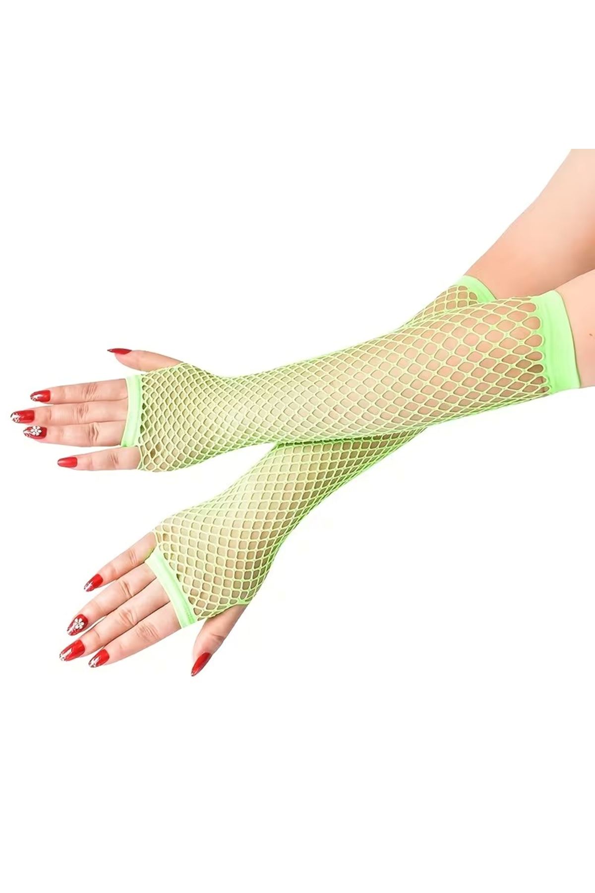 Retro Neon Yeşil File Parmaksız Eldiven 26 cm