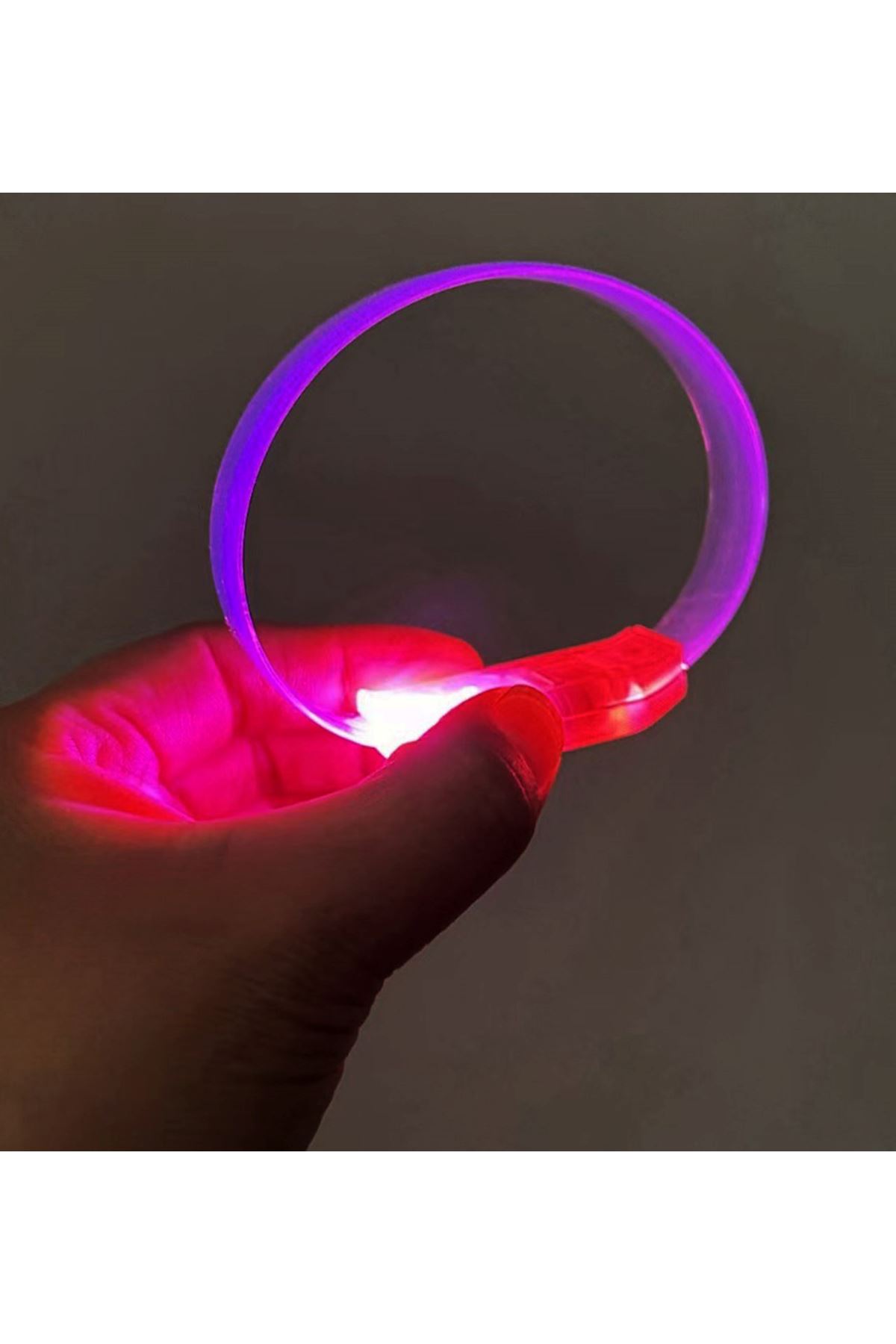 3 Modlu Pilli LED Işıklı Esnek Parti Bilekliği Pembe