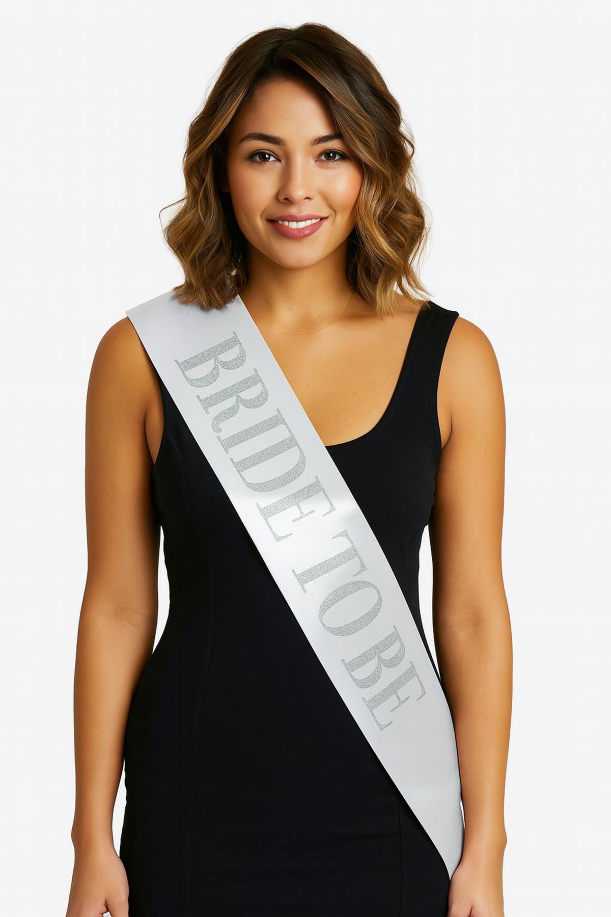 Beyaz Saten Üzerine Kalın Gümüş Bride To Be Kuşağı