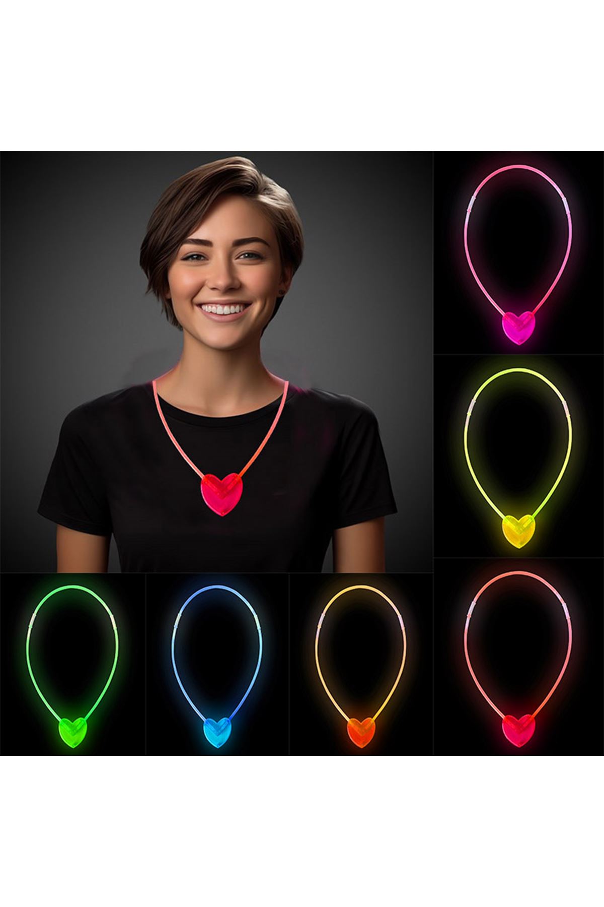 Karanlıkta Yanan Glow Kalp Şekilli Kolye - 6 Adet