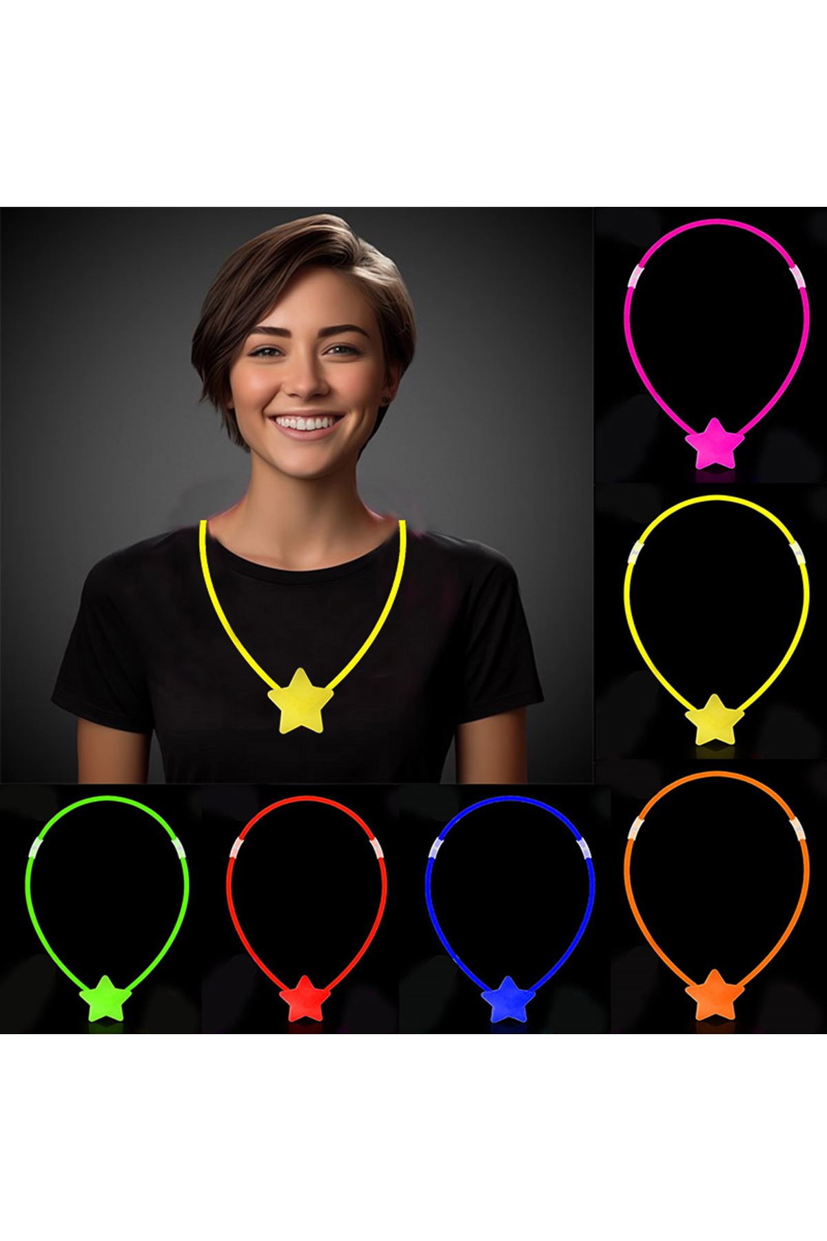 Karanlıkta Yanan Glow Stick Yıldız Kolye - 6 Adet