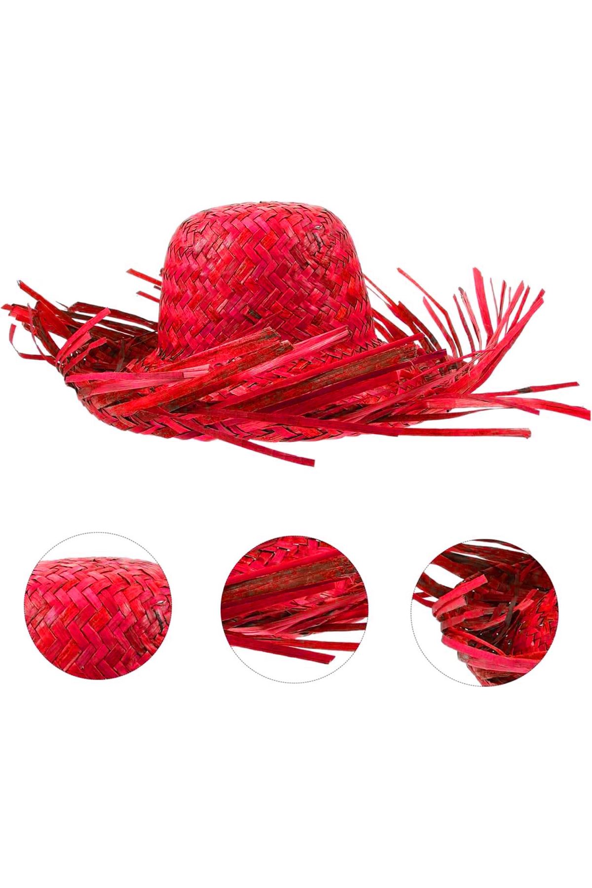 Tropikal Parti Kırmızı Hasır Hawaii Şapkası