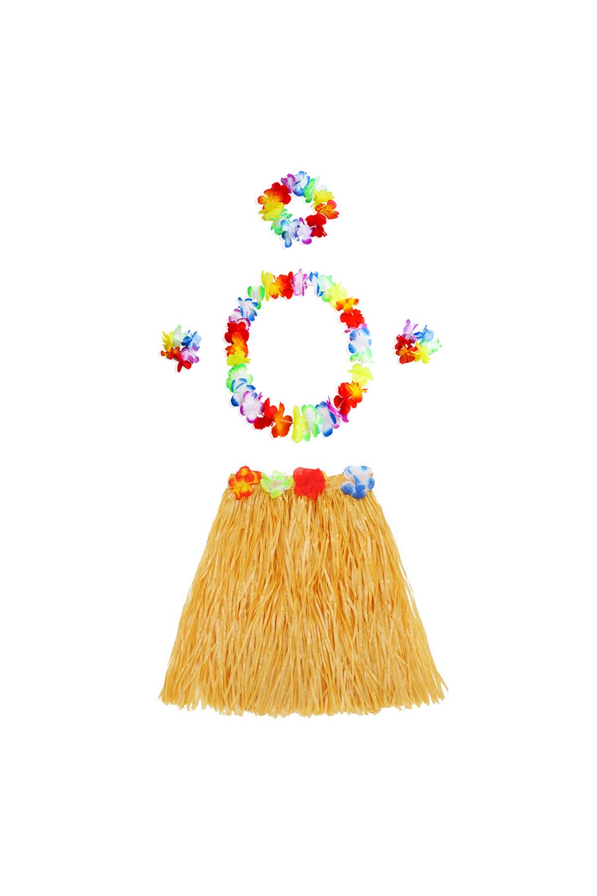 Turuncu Hawaii Seti - Kolye, Etek, Taç ve Bileklik