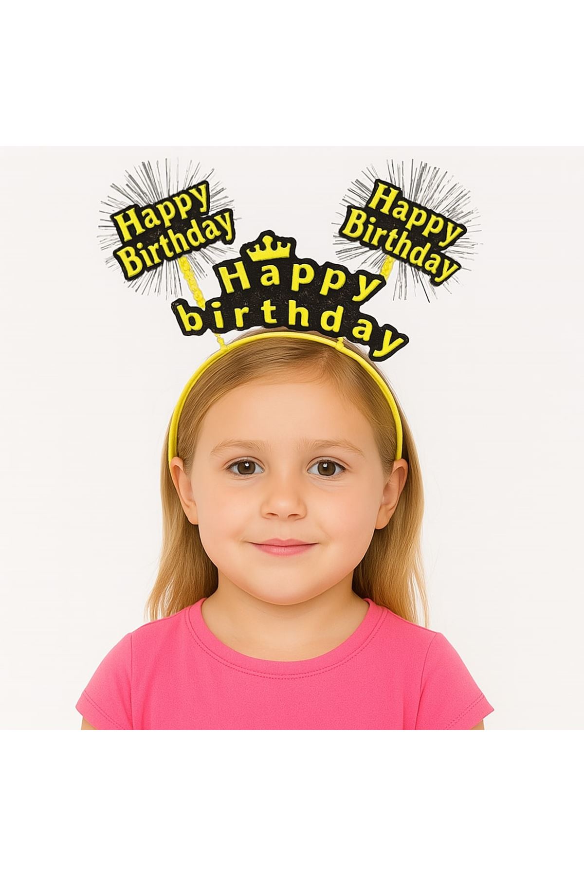 Sarı Renk Işıltılı Yazılı Doğum Günü Parti Tacı