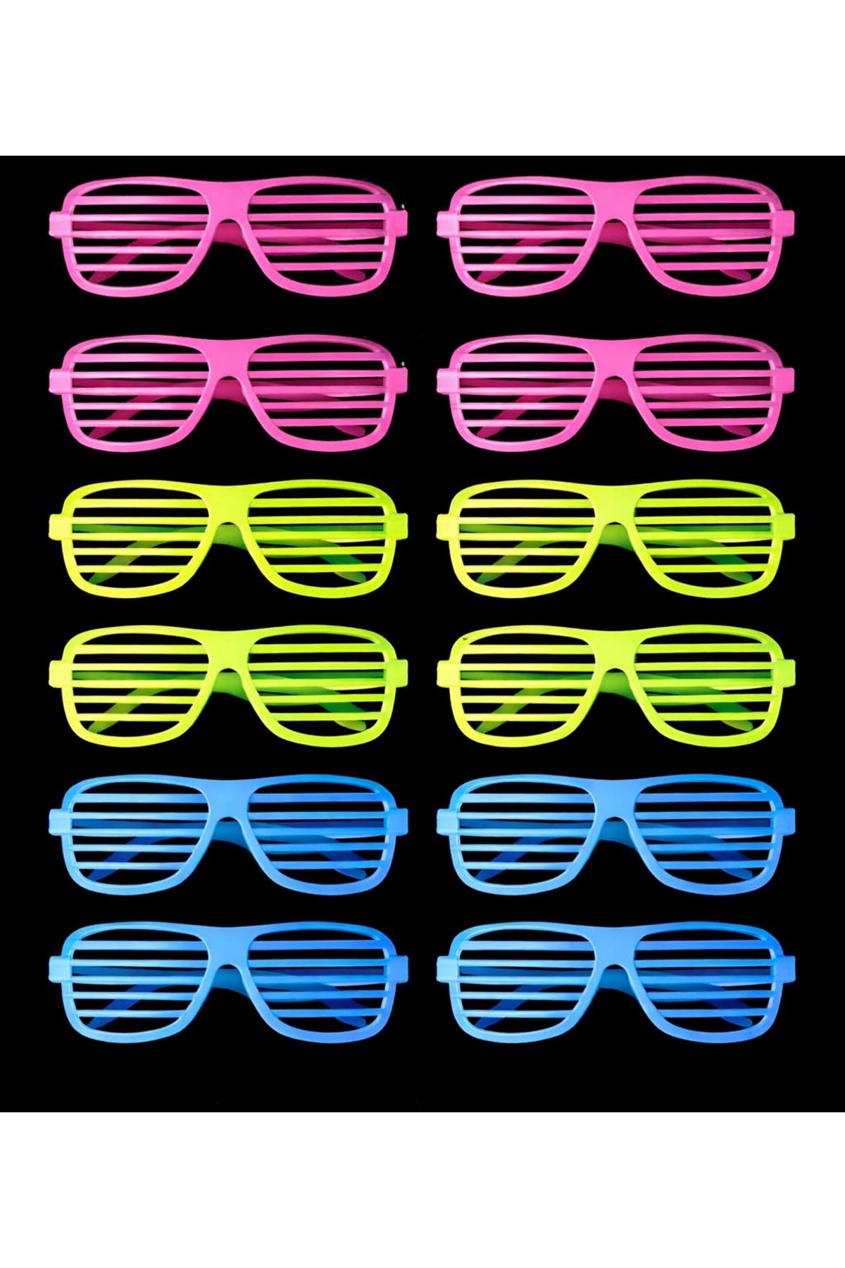 Retro Neon Fosforlu Panjur Gözlük - 12 Adet