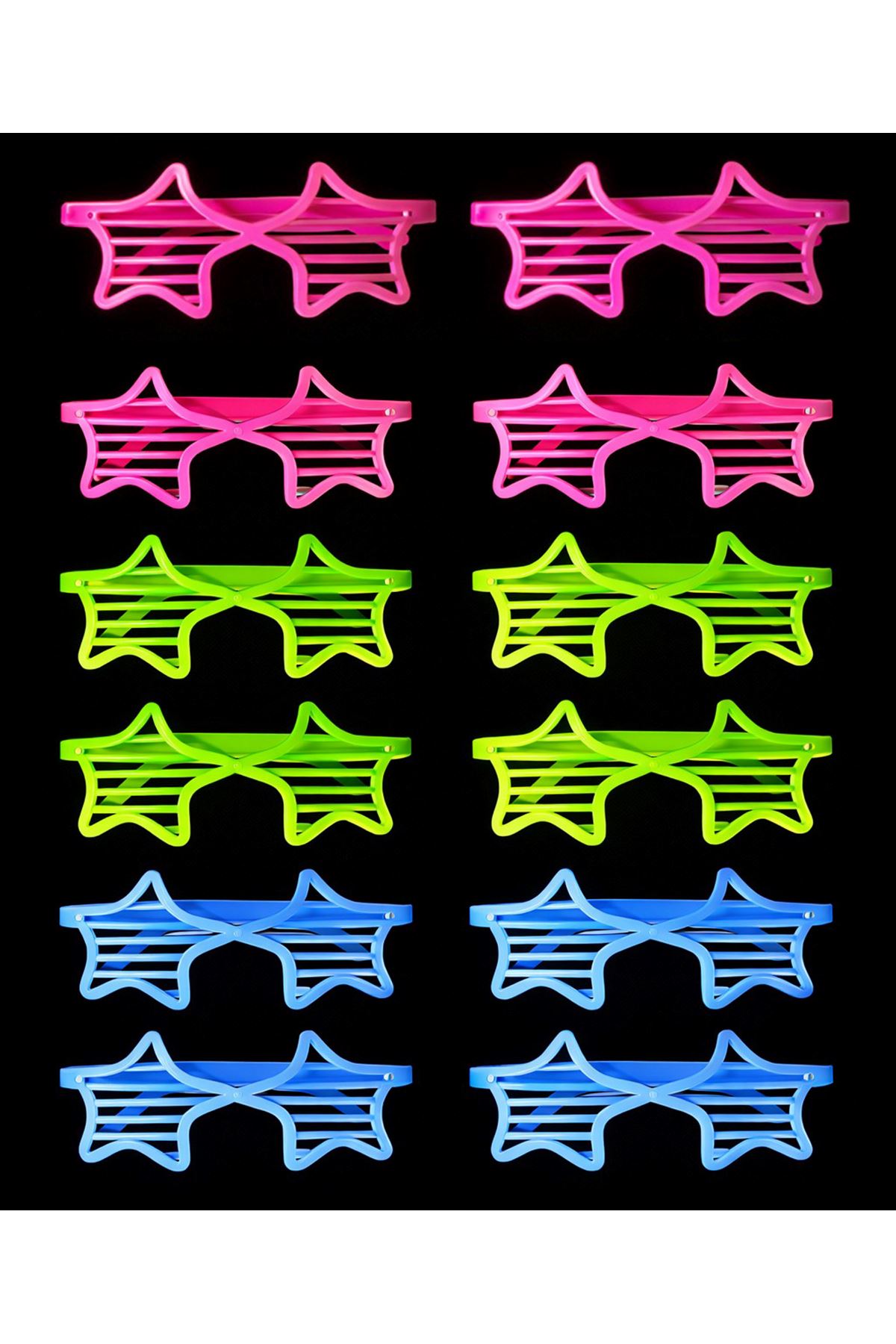 Retro Neon Fosforlu Yıldız Panjur Gözlük - 12 Adet