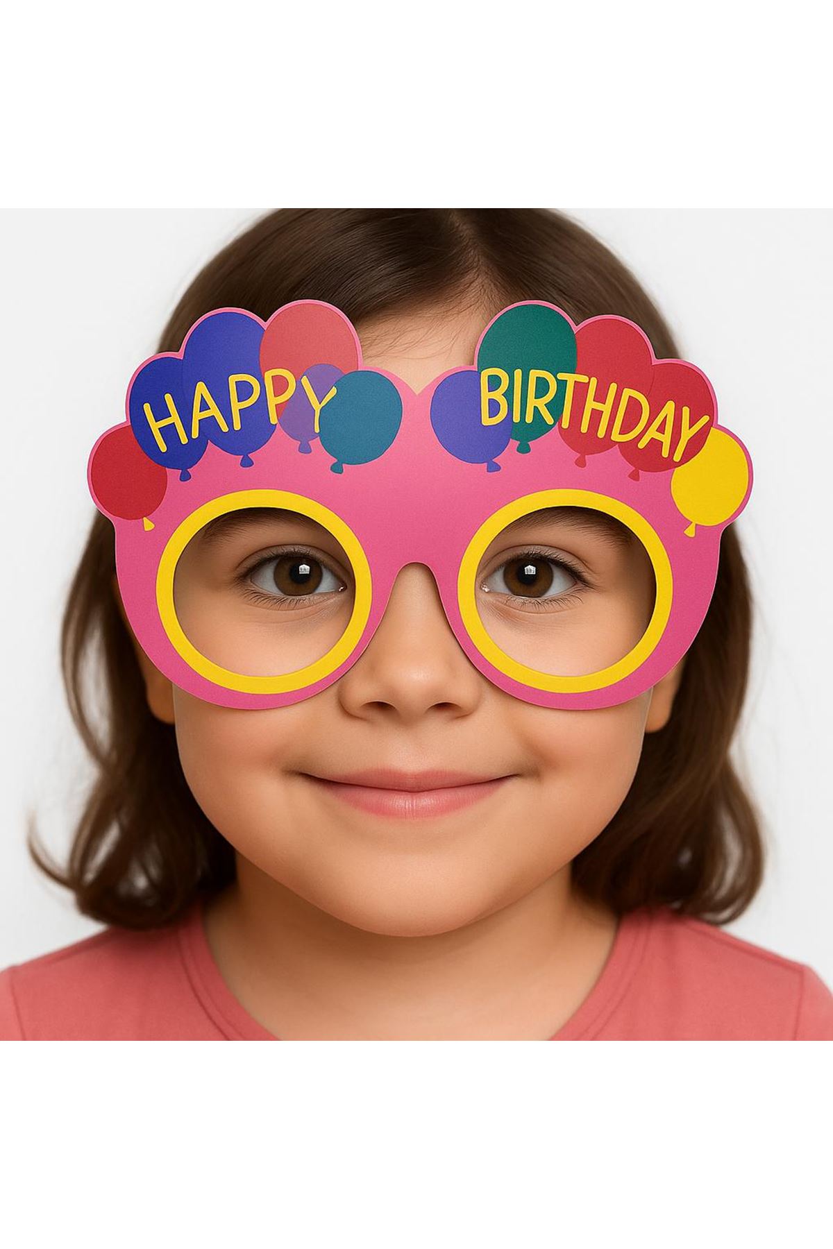 Balon Desenli Karton Doğum Günü Gözlükleri 6 Adet Pembe Renk