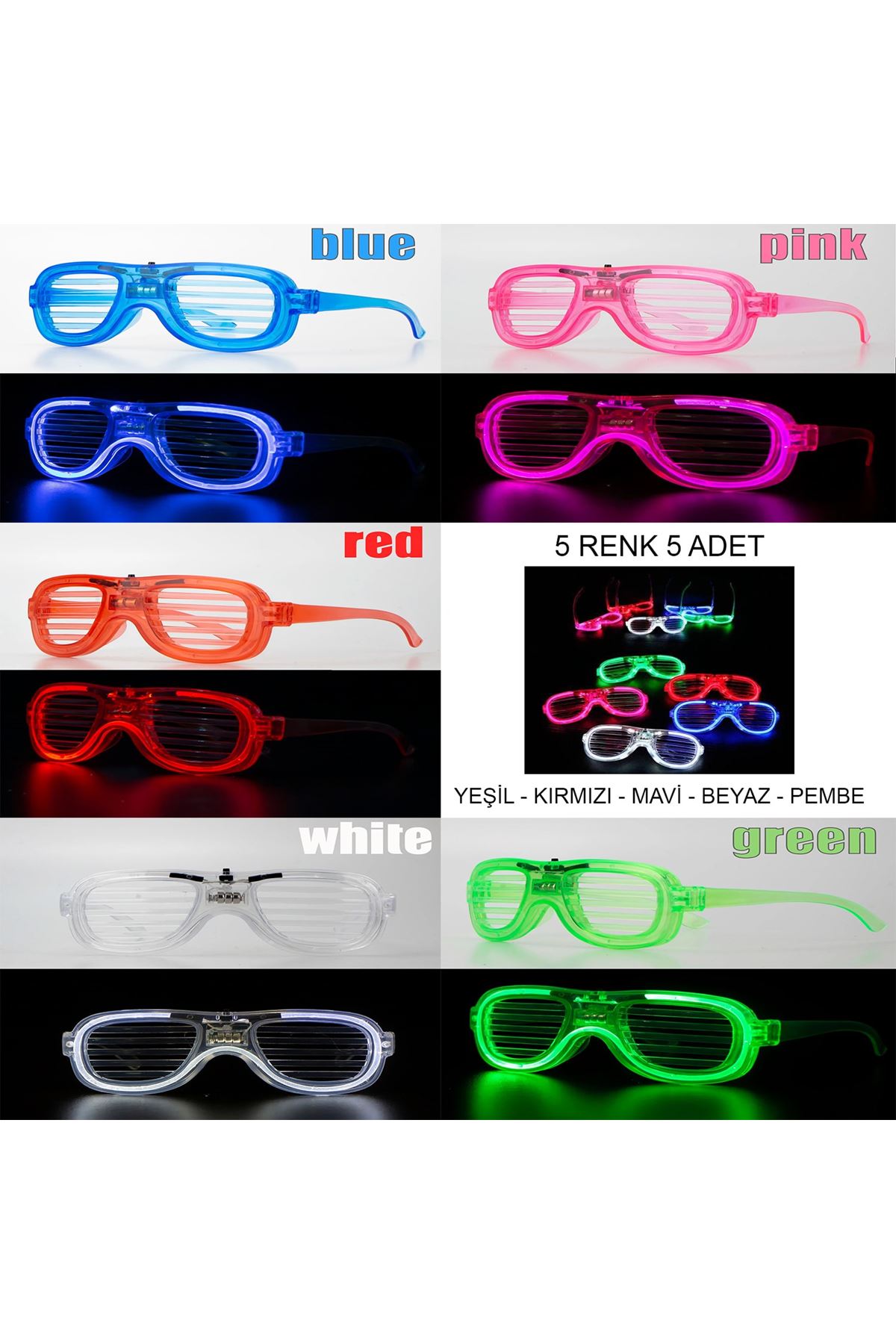 Glow Model Led Işıklı Parti Gözlüğü 5 Adet