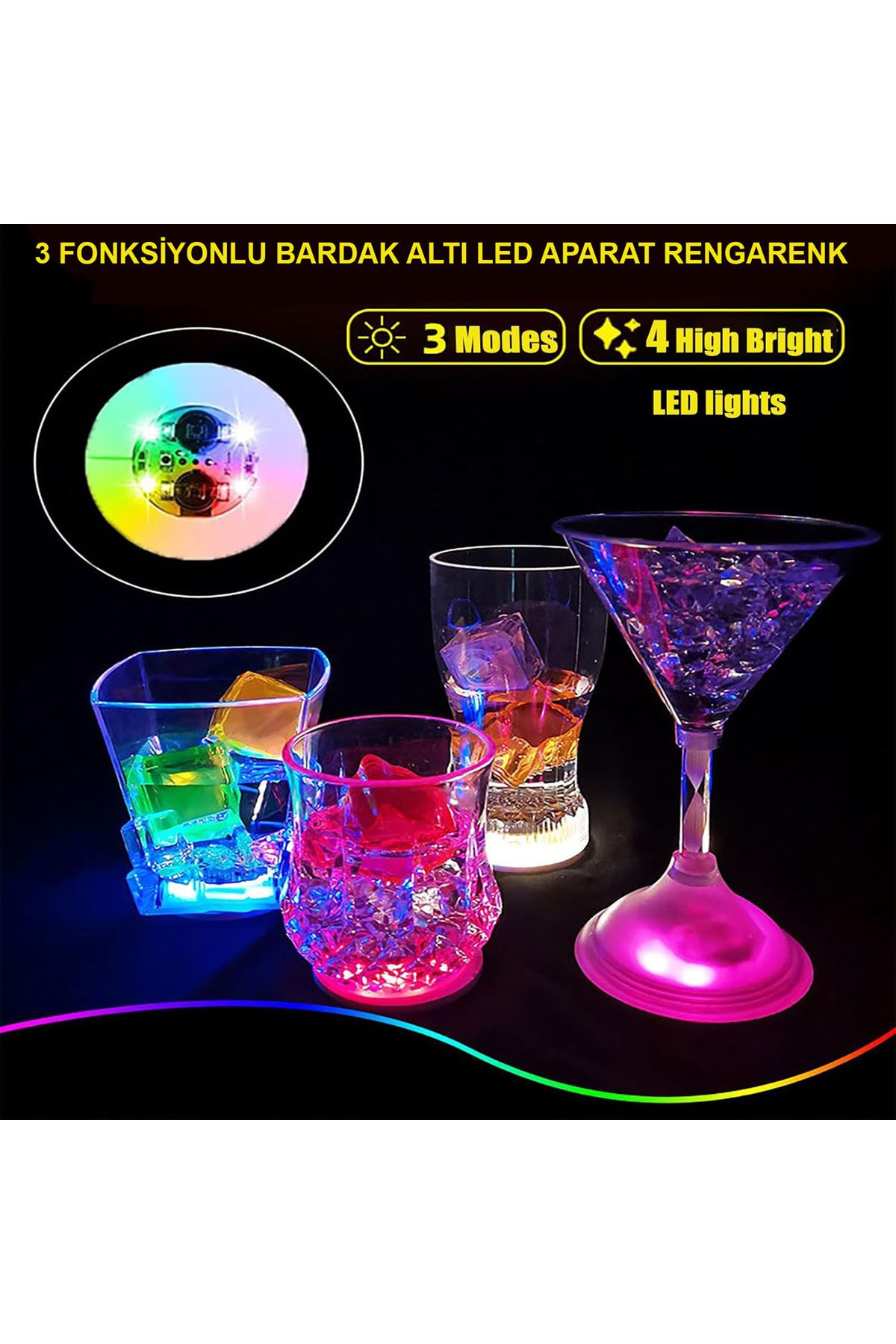 Işıklı Yapışkanlı Bardak Altı Aparatı Ledli 3 Modlu
