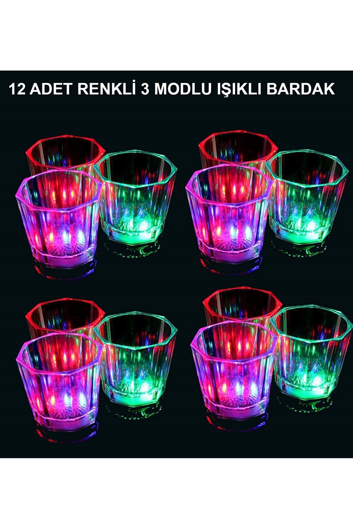 LED Işıklı Eğlence Bardak Seti 12 Adet