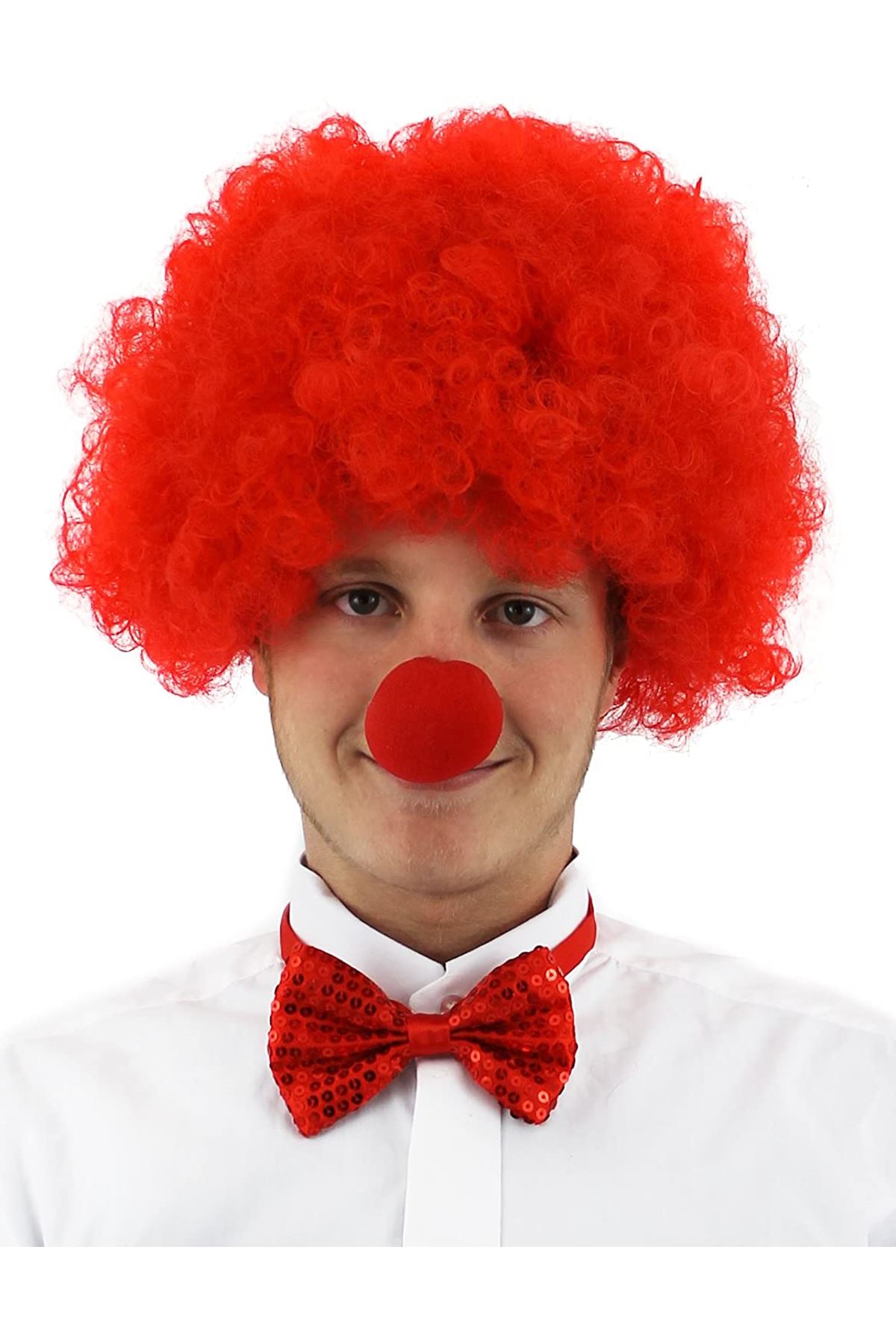 Kırmızı Renk Kıvırcık Afro Palyaço Seti