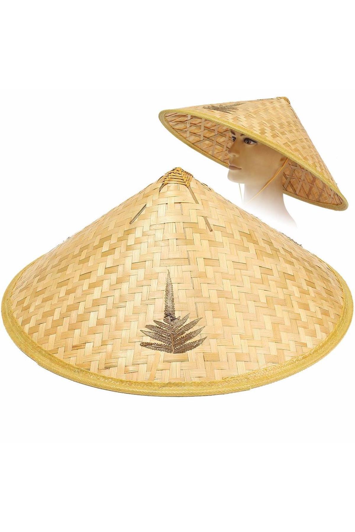 Naturel Renk Cambodia Kamboçyalı Vietnam Şapkası PVC Hasır