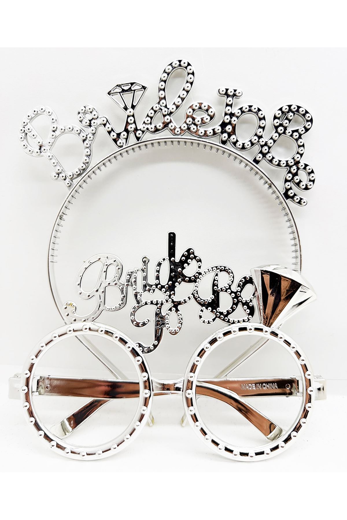 Bride To Be Yazılı Taç ve  Gözlük Seti - Gümüş Renk