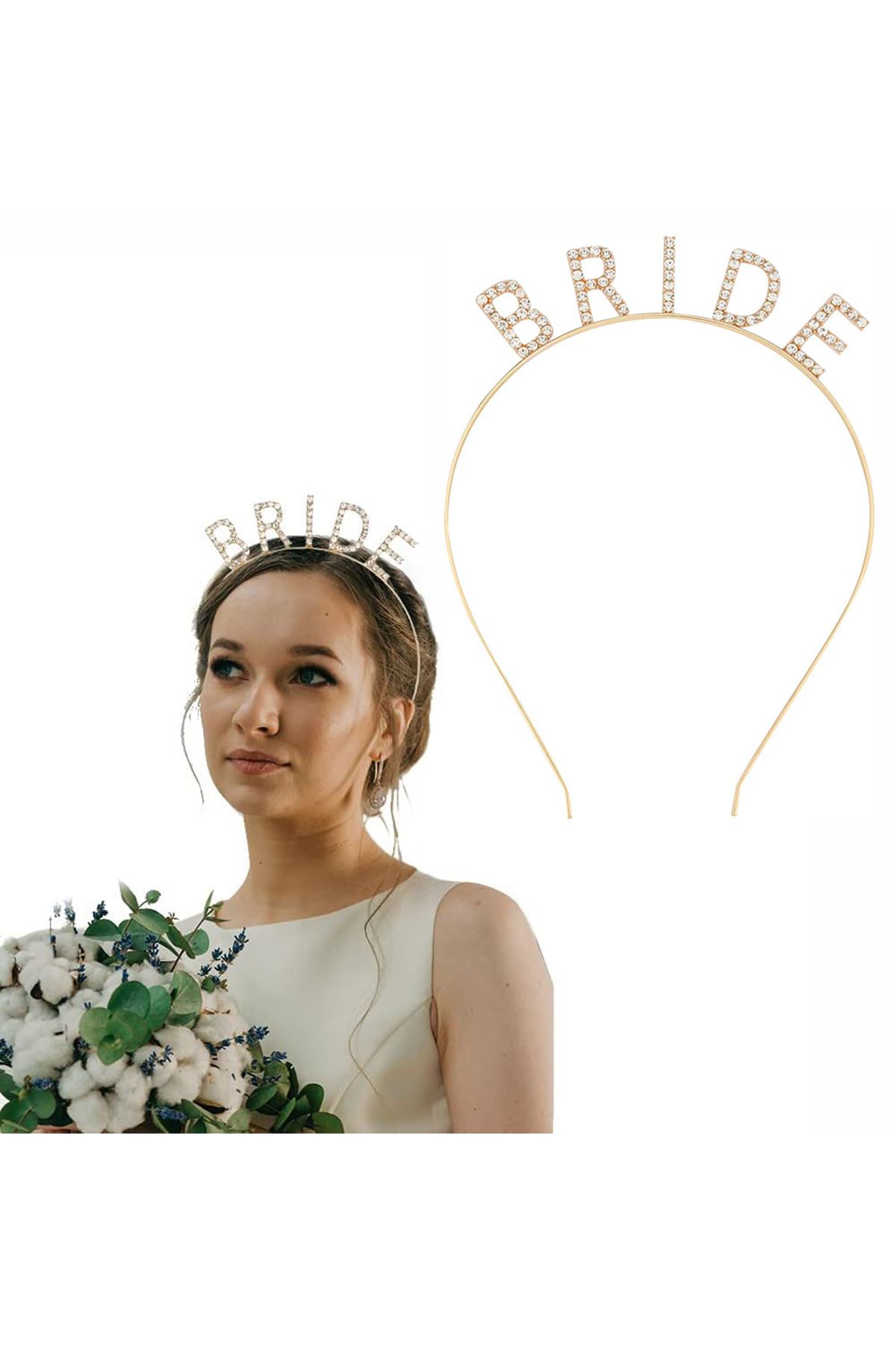 Altın Gold Renk Bekarlığa Veda Kristal Taş Bride Tacı İthal
